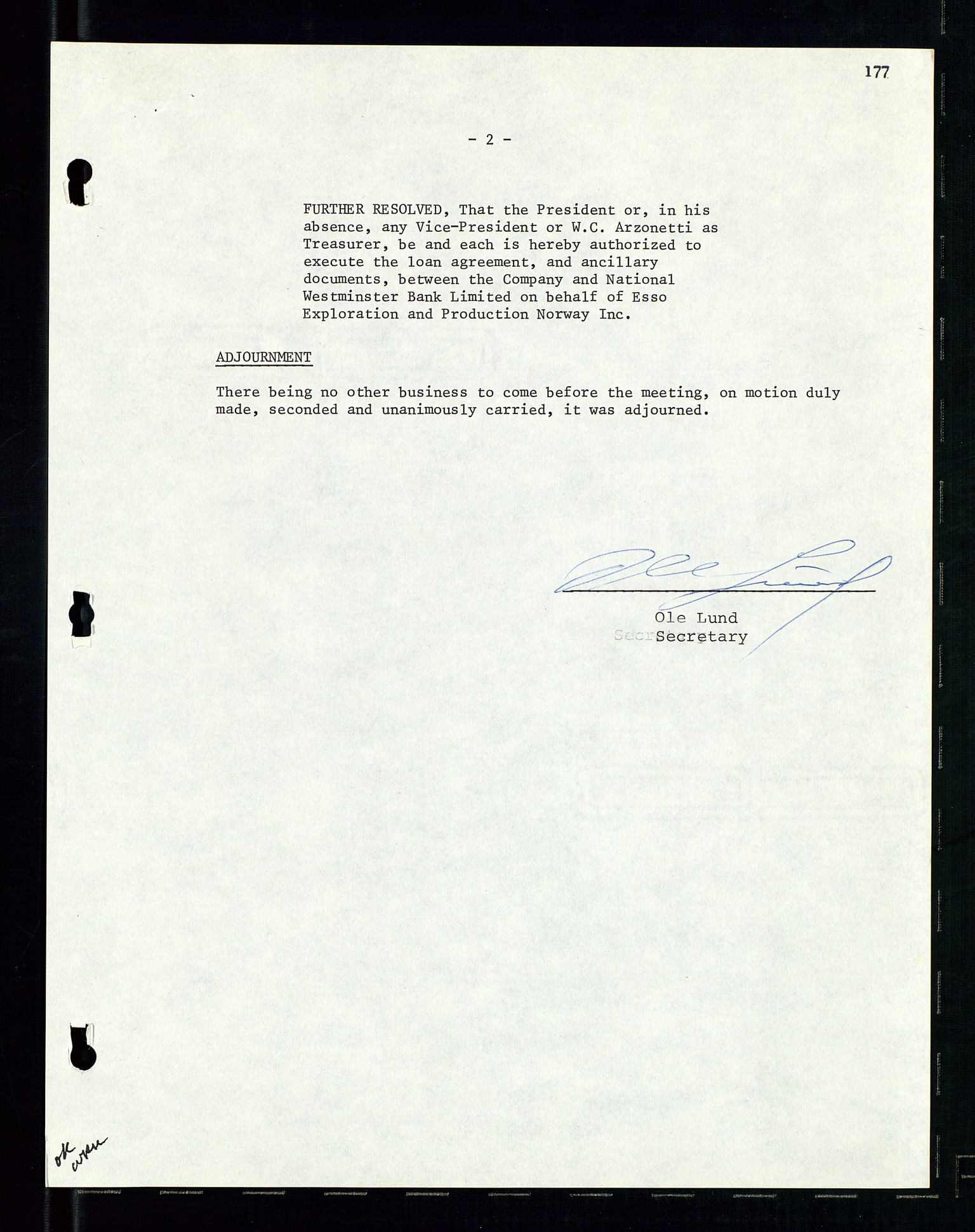 Pa 1512 - Esso Exploration and Production Norway Inc., AV/SAST-A-101917/A/Aa/L0001/0002: Styredokumenter / Corporate records, Board meeting minutes, Agreements, Stocholder meetings, 1975-1979, p. 8