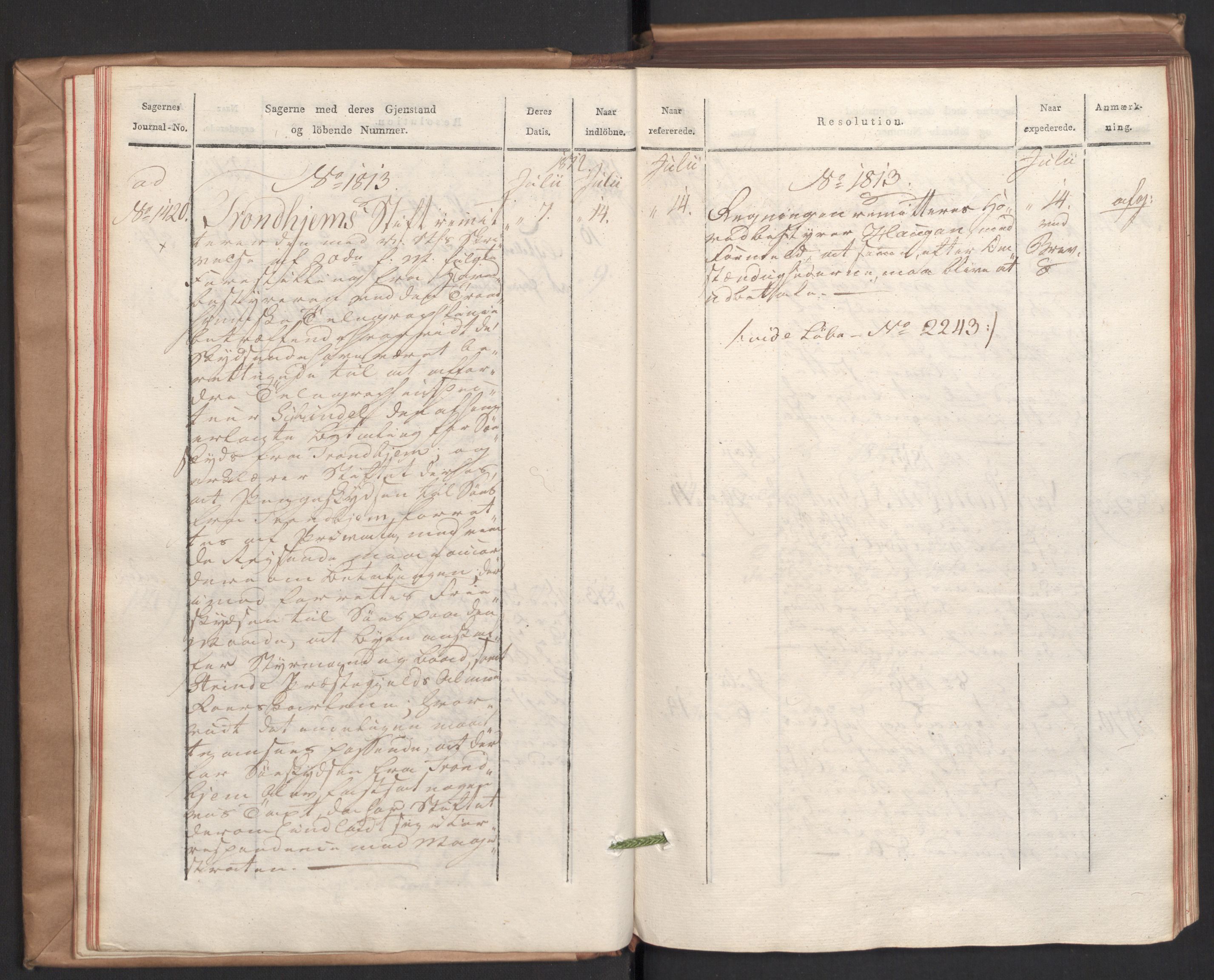 Stattholderembetet 1810-1814, 2. kontor (Kontor B), AV/RA-EA-5432/Ab/L0004: Referatprotokoll,  j.nr. 1449-1801,  l.nr. 1781-2289, 1812, p. 20