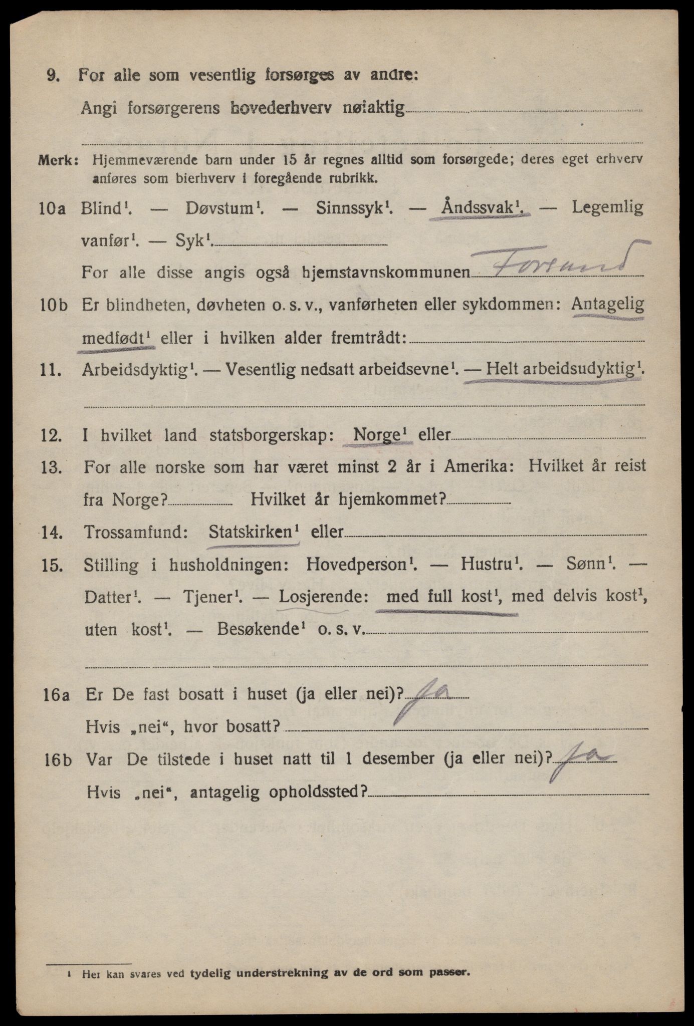 SAST, 1920 census for Forsand, 1920, p. 1610