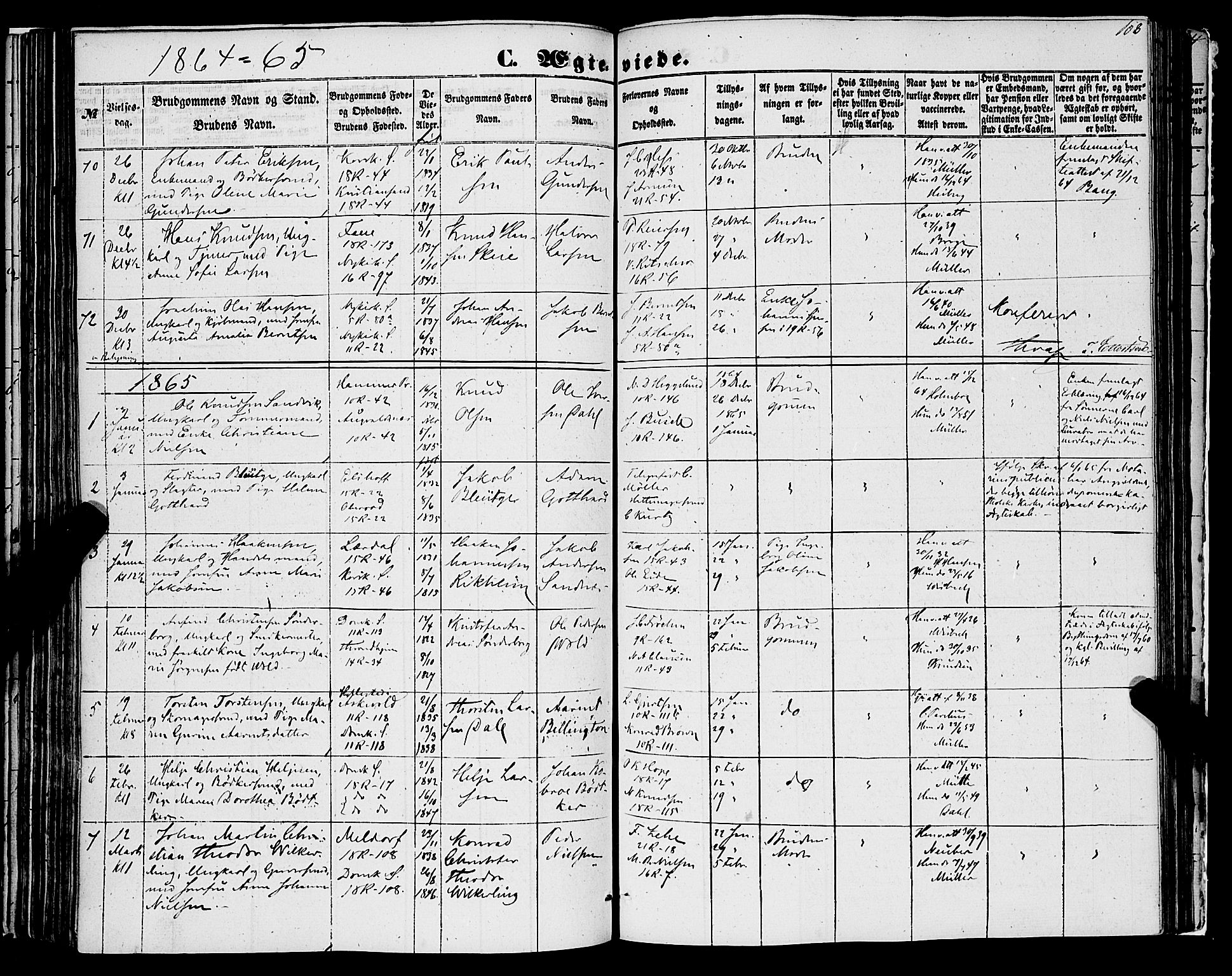 Domkirken sokneprestembete, SAB/A-74801/H/Haa/L0034: Parish register (official) no. D 2, 1853-1874, p. 108