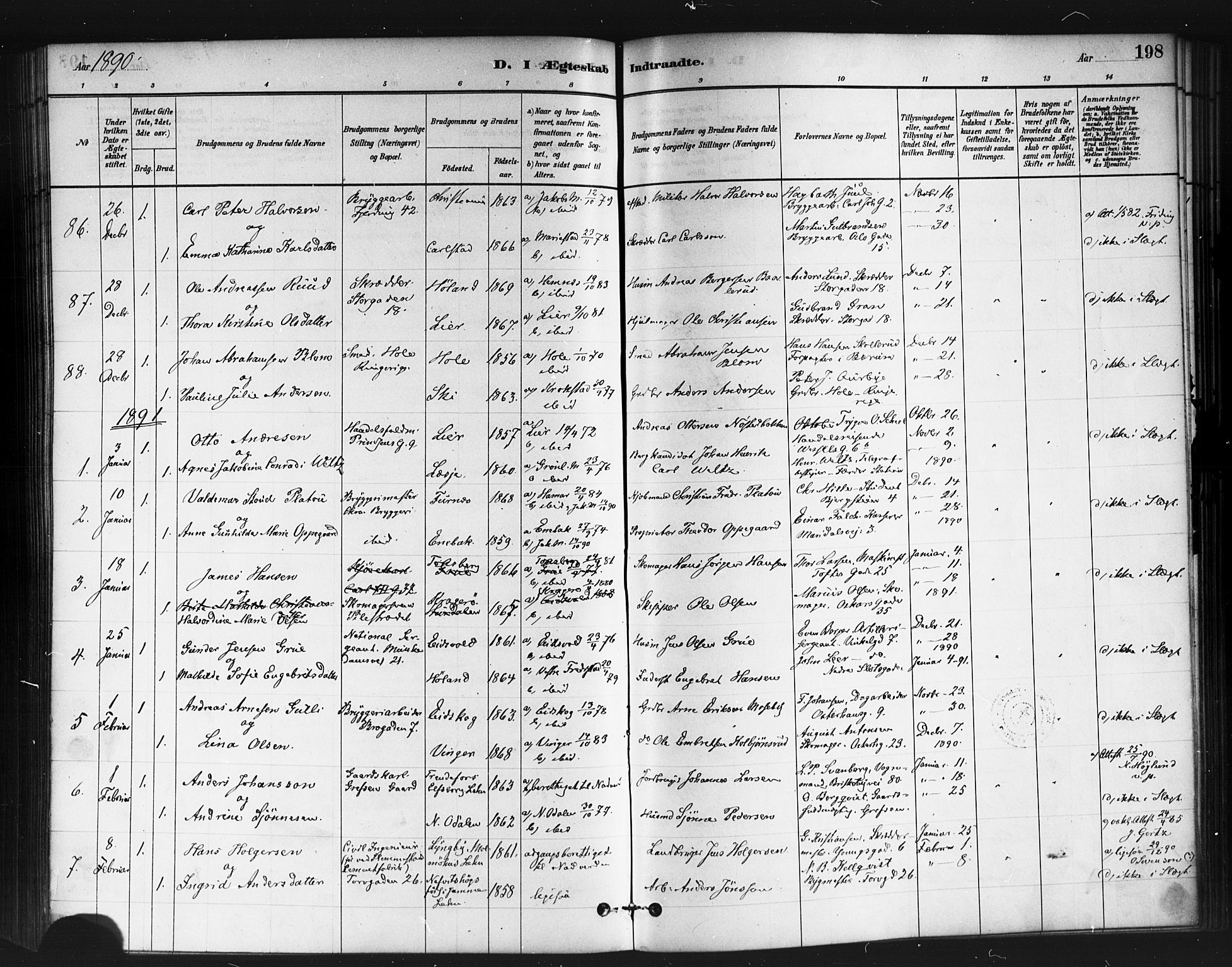Jakob prestekontor Kirkebøker, SAO/A-10850/F/Fa/L0004: Parish register (official) no. 4, 1880-1894, p. 198