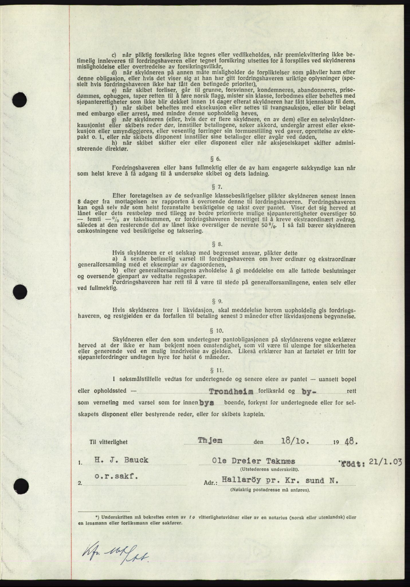 Nordmøre sorenskriveri, AV/SAT-A-4132/1/2/2Ca: Mortgage book no. B99, 1948-1948, Diary no: : 3000/1948