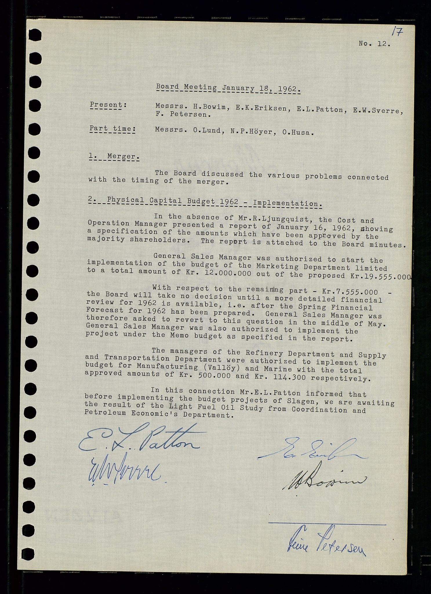 Pa 0982 - Esso Norge A/S, AV/SAST-A-100448/A/Aa/L0001/0003: Den administrerende direksjon Board minutes (styrereferater) / Den administrerende direksjon Board minutes (styrereferater), 1962, p. 17