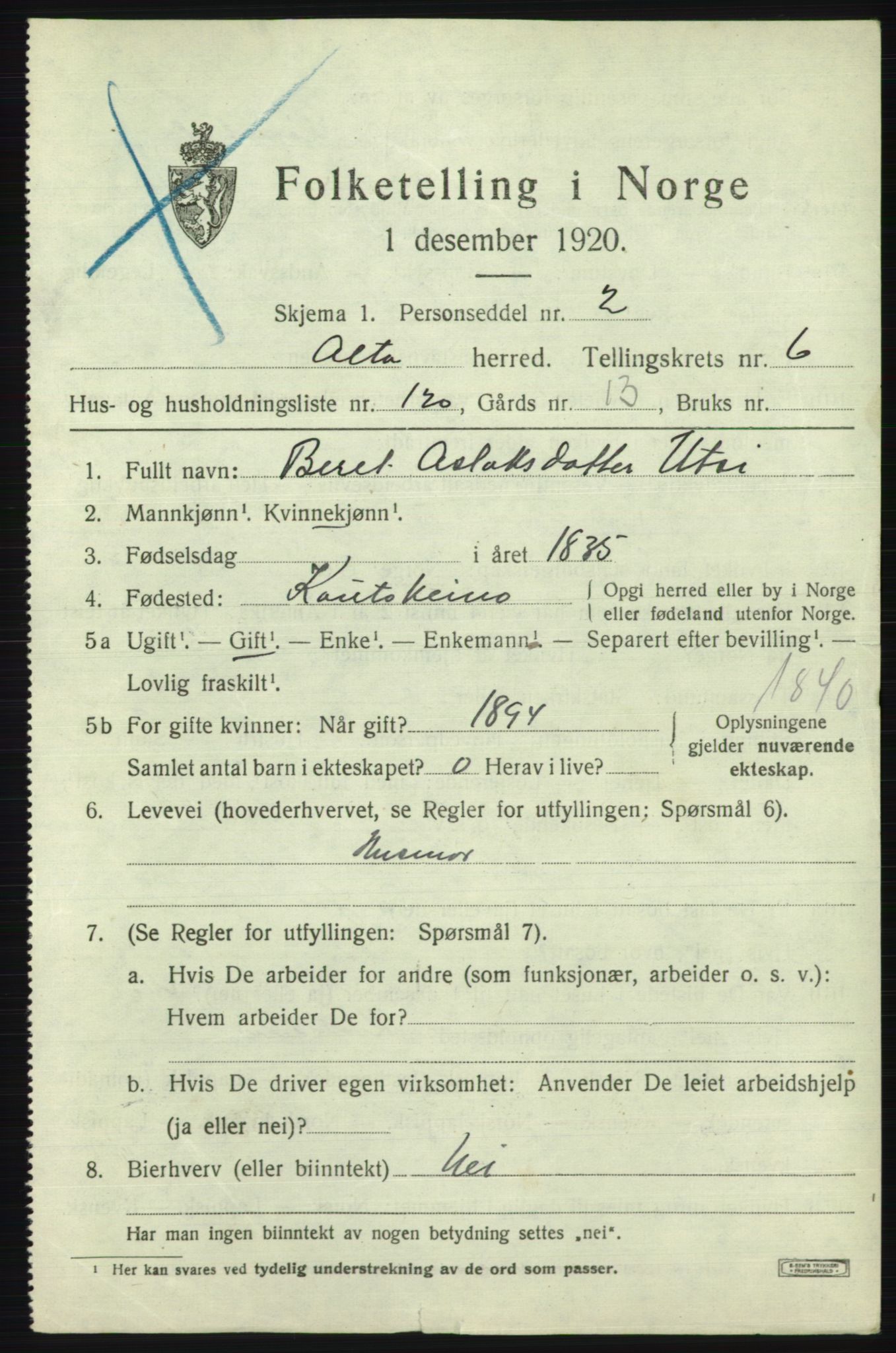 SATØ, 1920 census for Alta, 1920, p. 5333