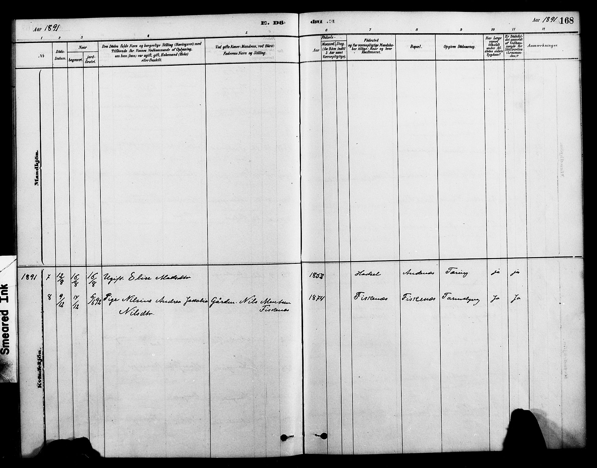 Ministerialprotokoller, klokkerbøker og fødselsregistre - Nordland, AV/SAT-A-1459/899/L1436: Parish register (official) no. 899A04, 1881-1896, p. 168