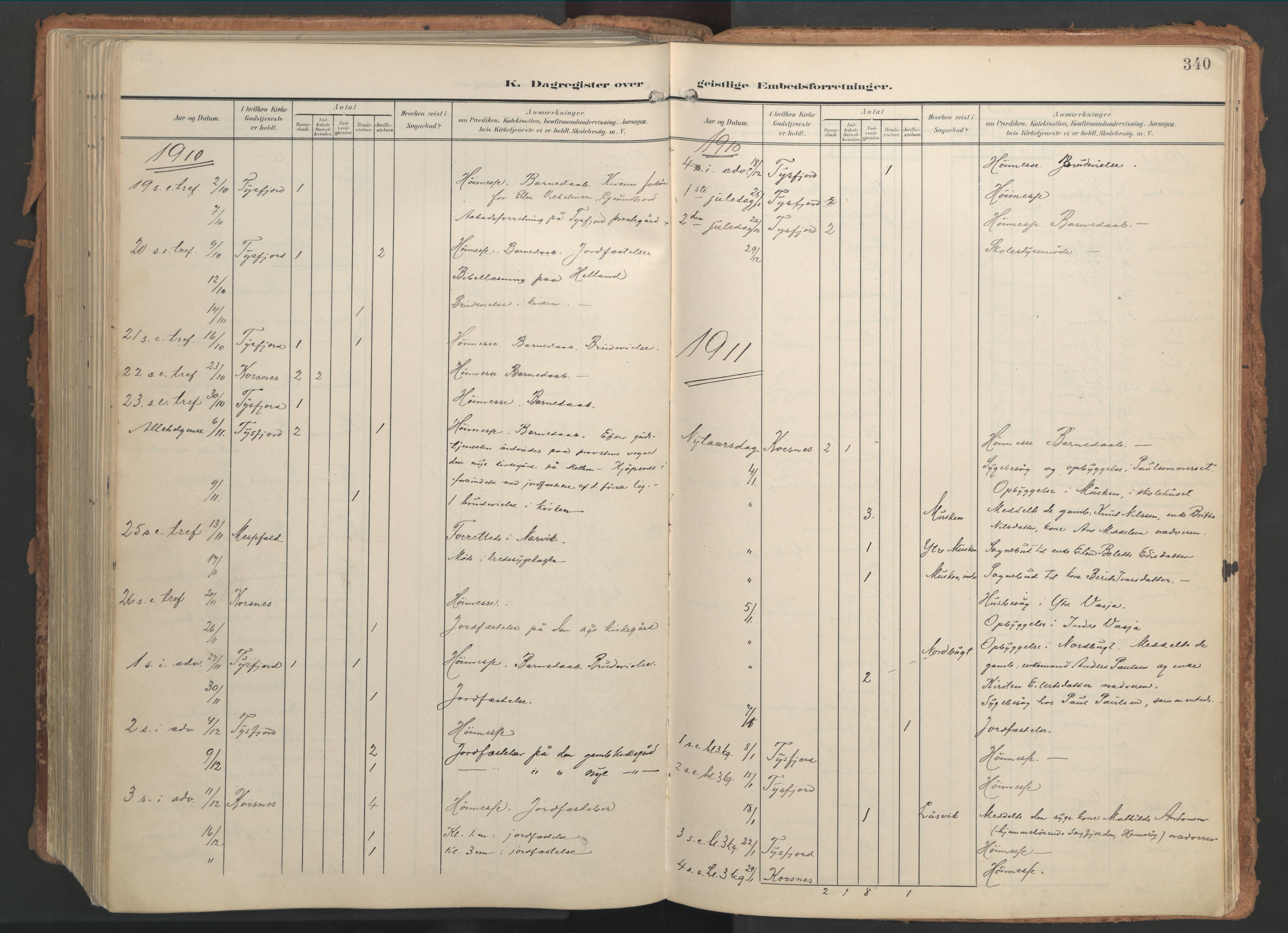 Ministerialprotokoller, klokkerbøker og fødselsregistre - Nordland, AV/SAT-A-1459/861/L0871: Parish register (official) no. 861A06, 1903-1916, p. 340