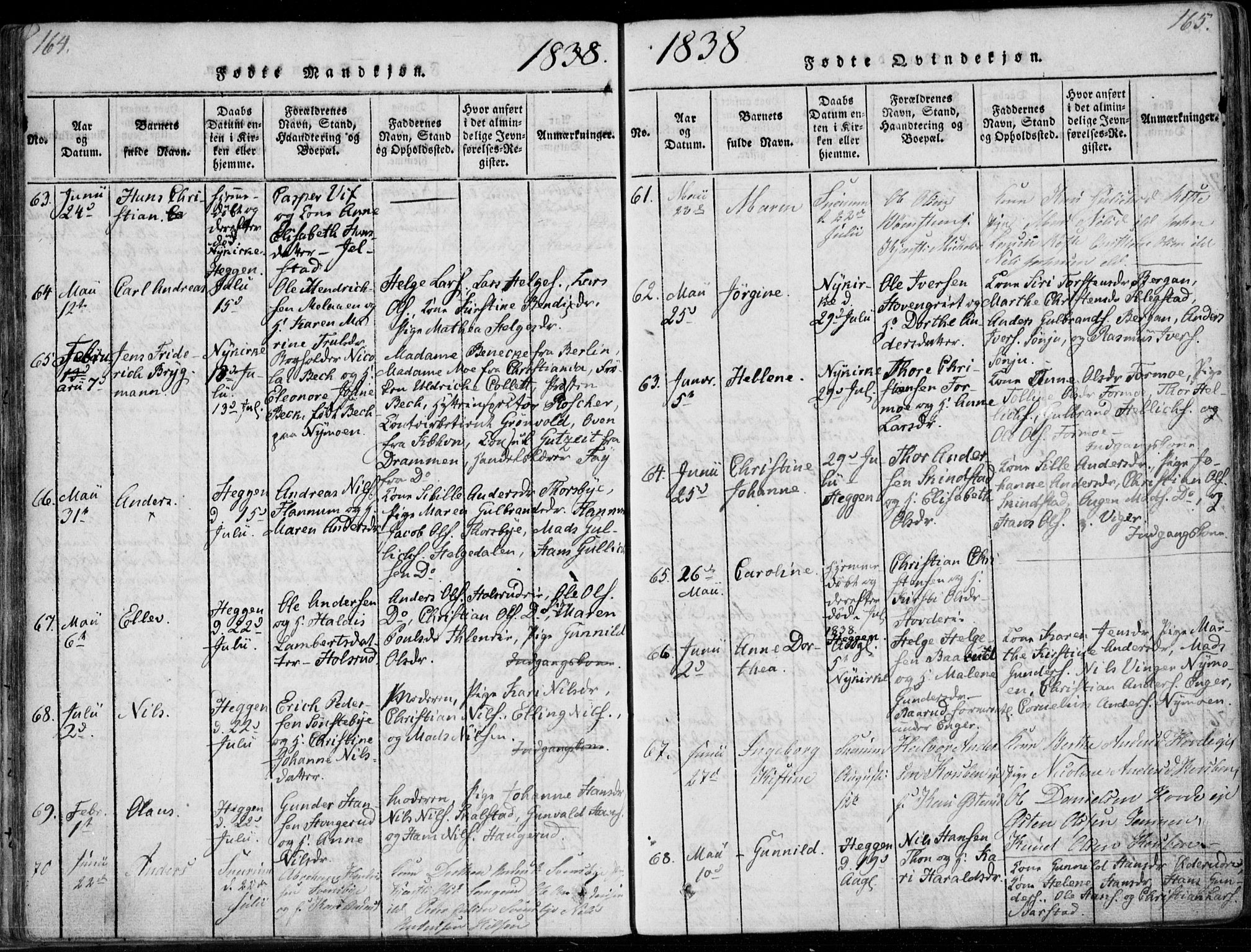 Modum kirkebøker, SAKO/A-234/F/Fa/L0006: Parish register (official) no. 6, 1832-1841, p. 164-165