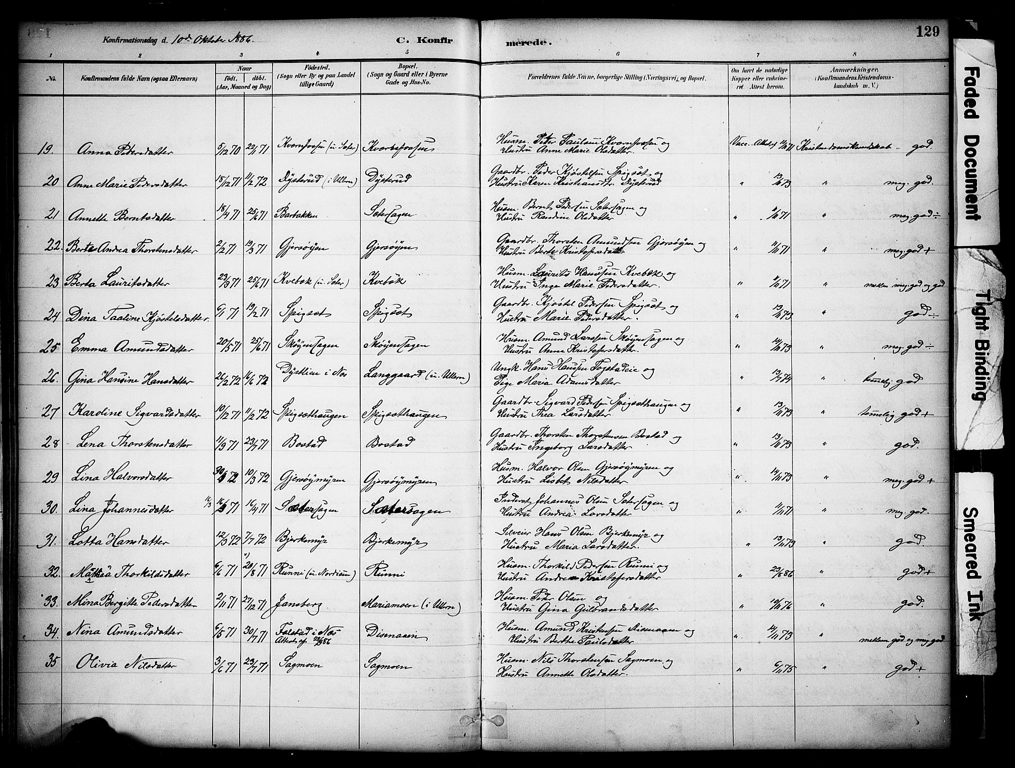 Sør-Odal prestekontor, AV/SAH-PREST-030/H/Ha/Haa/L0008: Parish register (official) no. 8, 1886-1922, p. 129