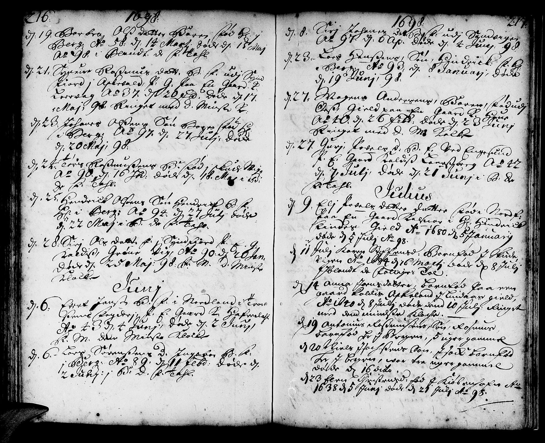 Korskirken sokneprestembete, AV/SAB-A-76101/H/Haa/L0010: Parish register (official) no. A 10, 1688-1703, p. 216-217