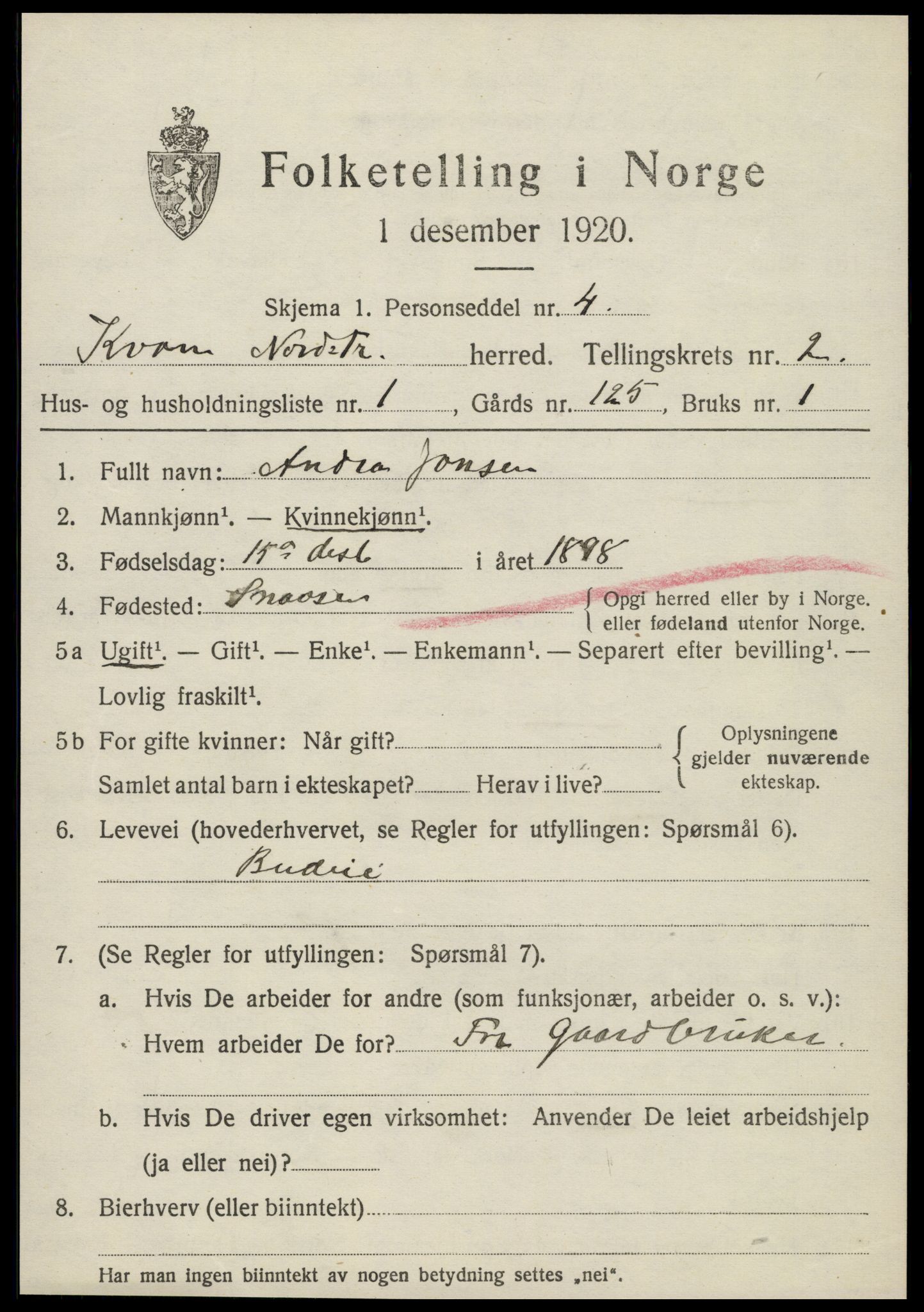 SAT, 1920 census for Kvam, 1920, p. 683