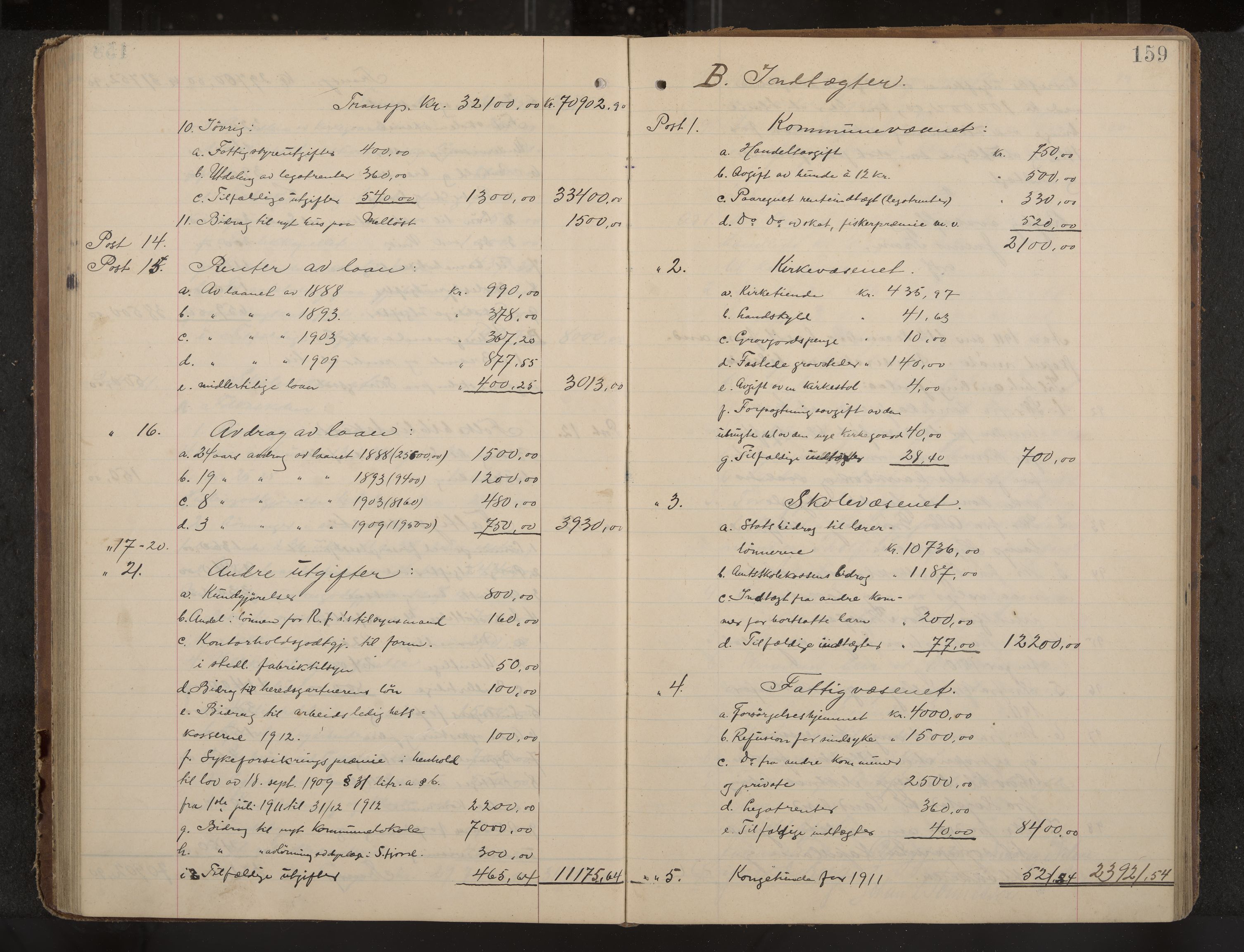 Sandar formannskap og sentraladministrasjon, IKAK/0724021/A/Aa/L0004: Møtebok med register, 1907-1914, p. 159