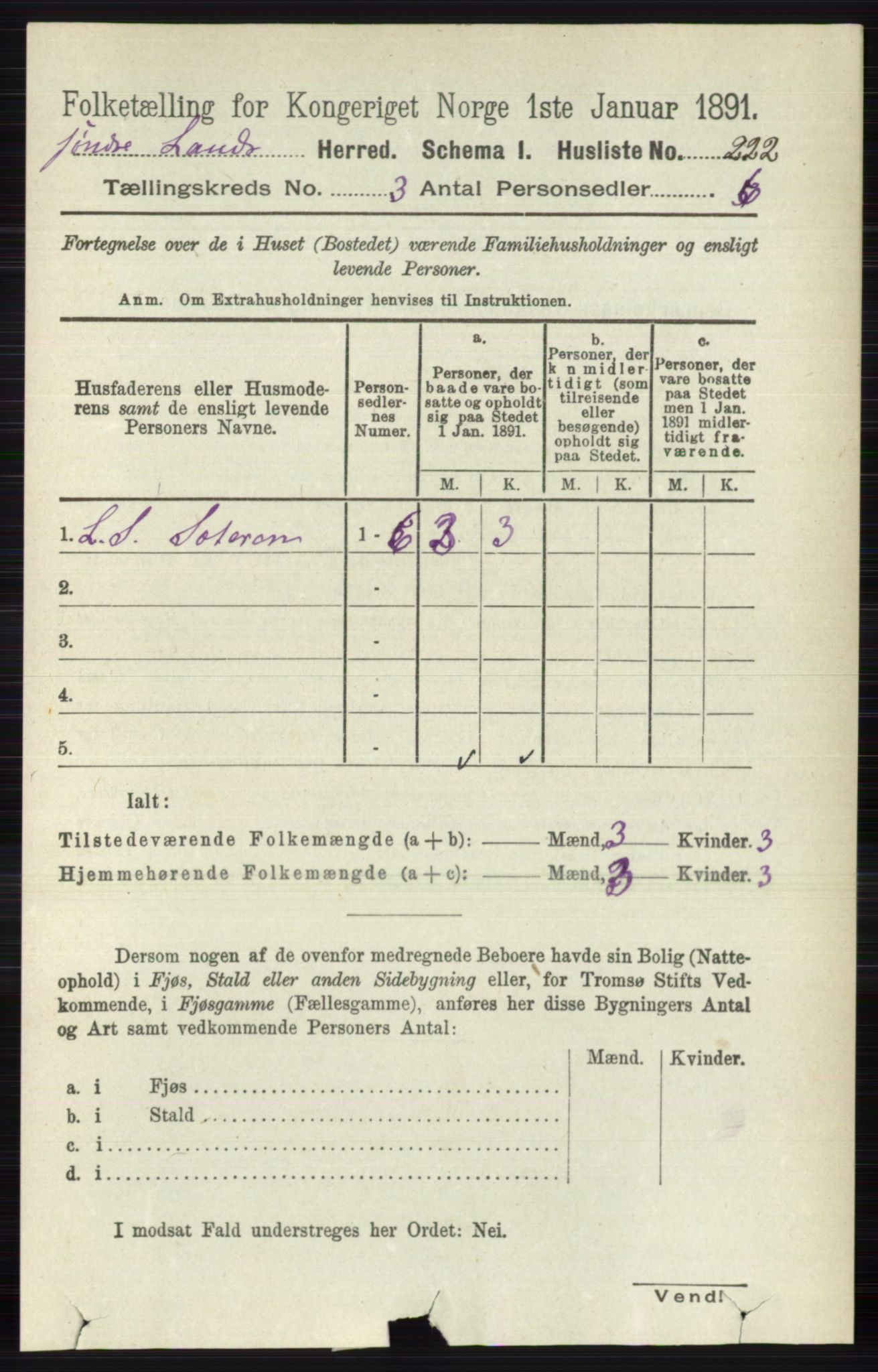 RA, 1891 census for 0536 Søndre Land, 1891, p. 2488