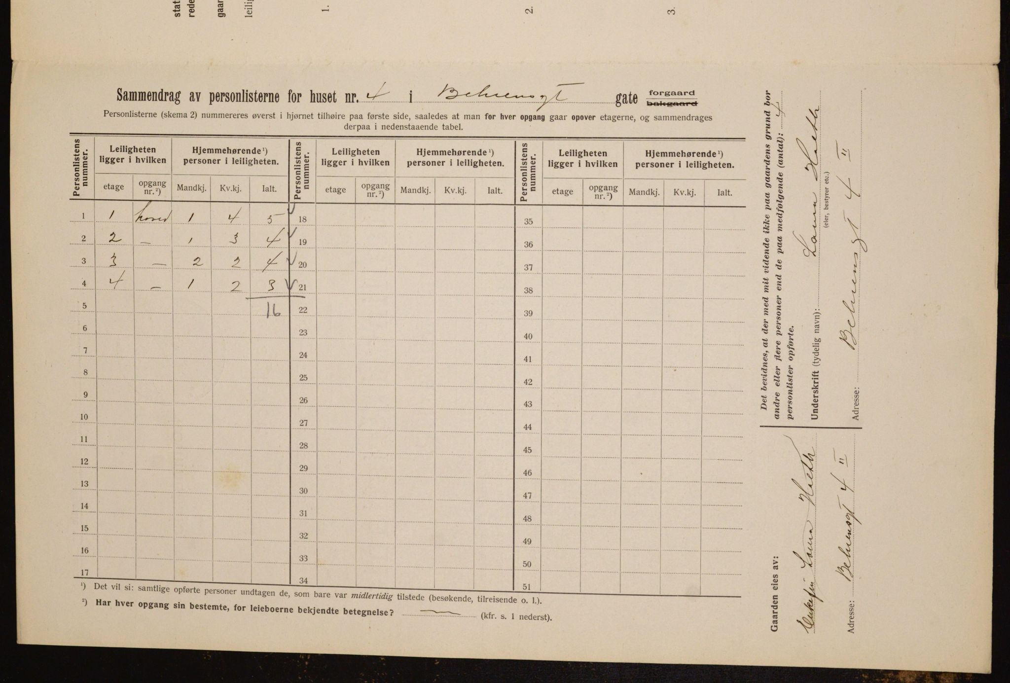 OBA, Municipal Census 1912 for Kristiania, 1912, p. 3273