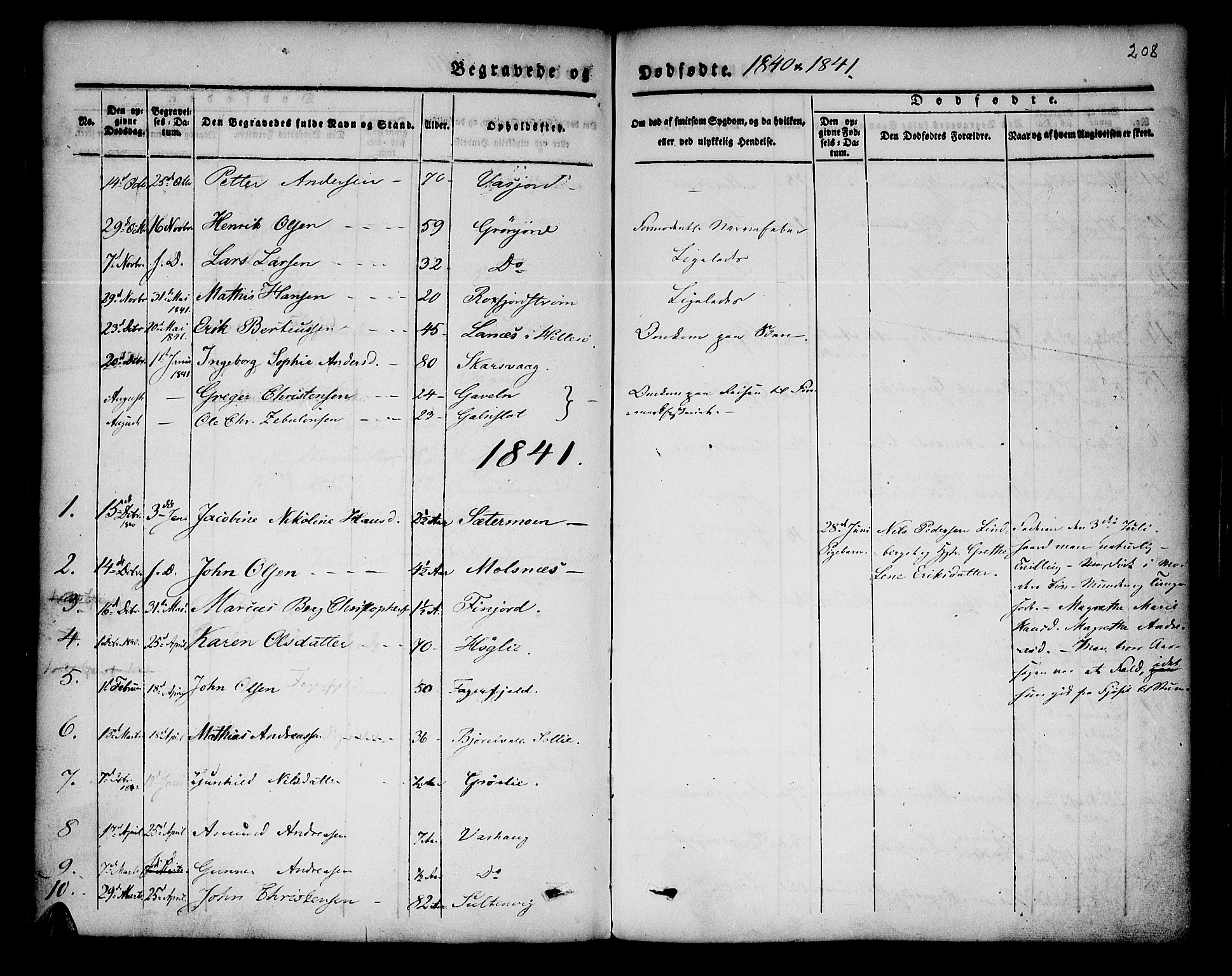 Lenvik sokneprestembete, SATØ/S-1310/H/Ha/Haa/L0004kirke: Parish register (official) no. 4, 1832-1844, p. 208