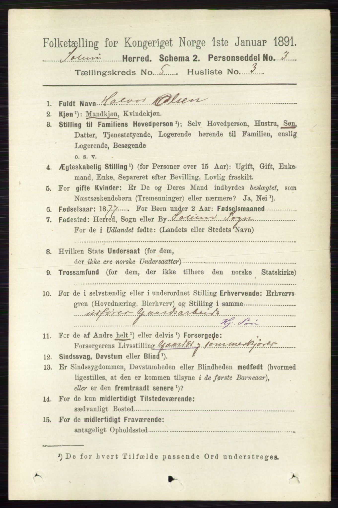 RA, 1891 census for 0818 Solum, 1891, p. 849