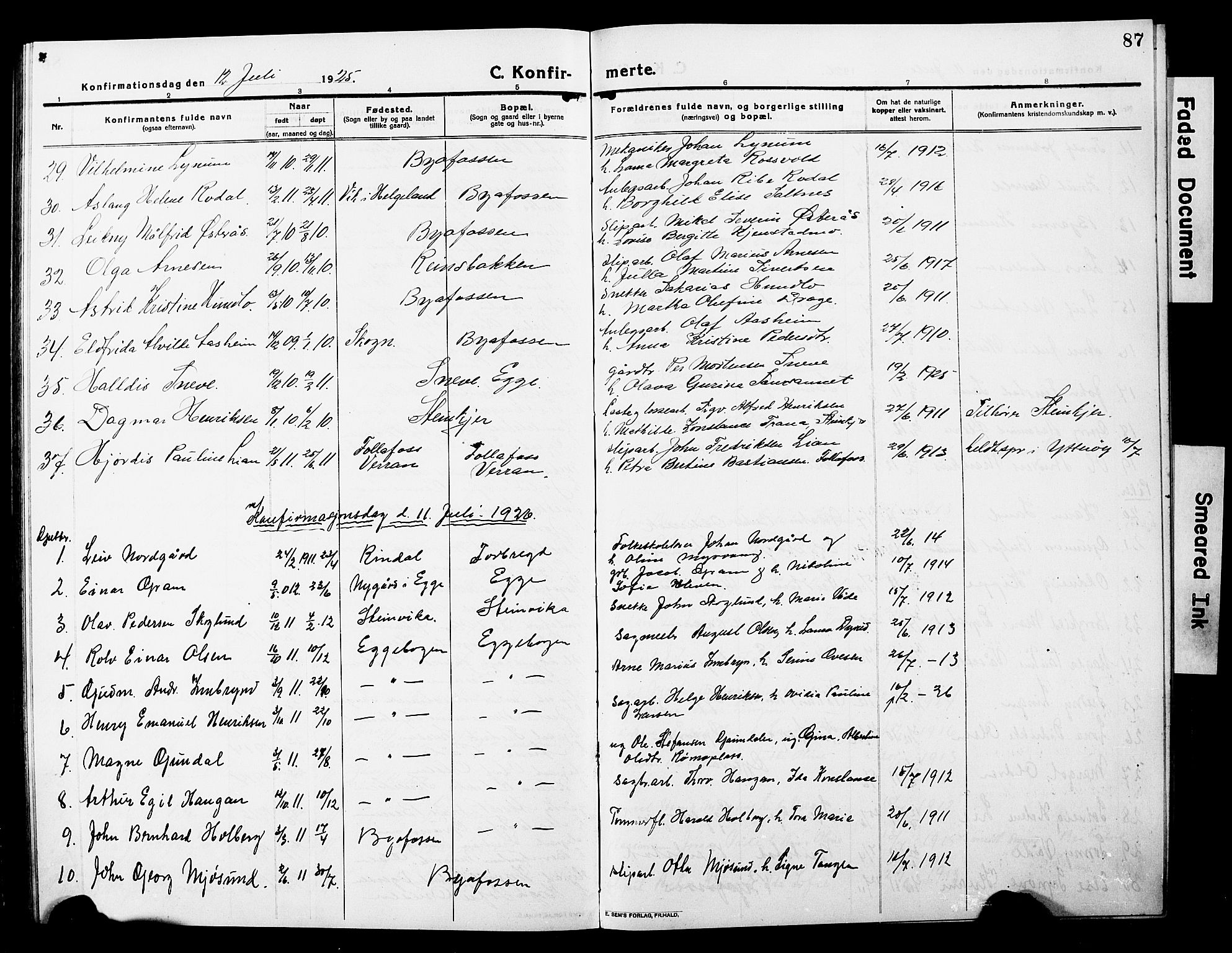 Ministerialprotokoller, klokkerbøker og fødselsregistre - Nord-Trøndelag, SAT/A-1458/740/L0382: Parish register (copy) no. 740C03, 1915-1927, p. 87