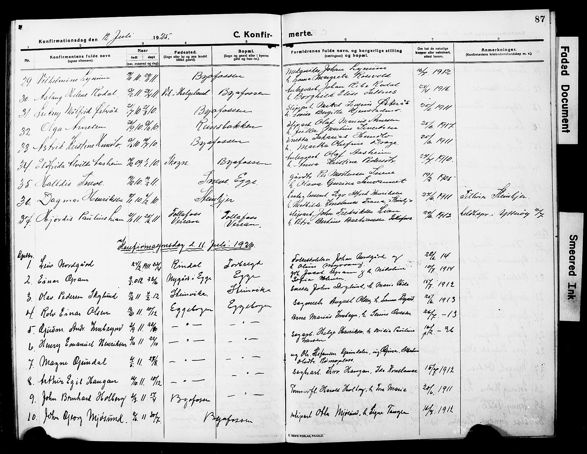 Ministerialprotokoller, klokkerbøker og fødselsregistre - Nord-Trøndelag, AV/SAT-A-1458/740/L0382: Parish register (copy) no. 740C03, 1915-1927, p. 87