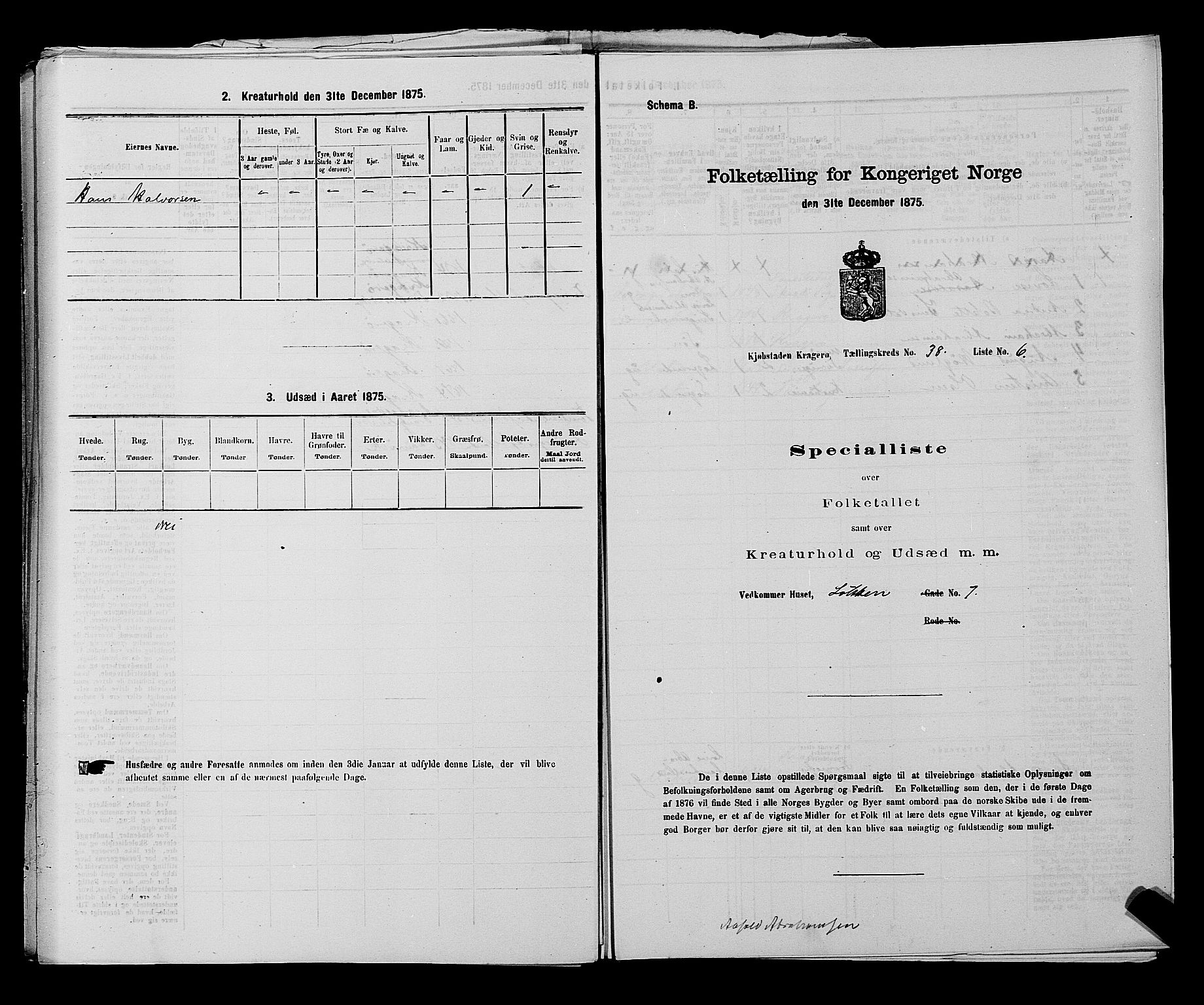 SAKO, 1875 census for 0801P Kragerø, 1875, p. 837