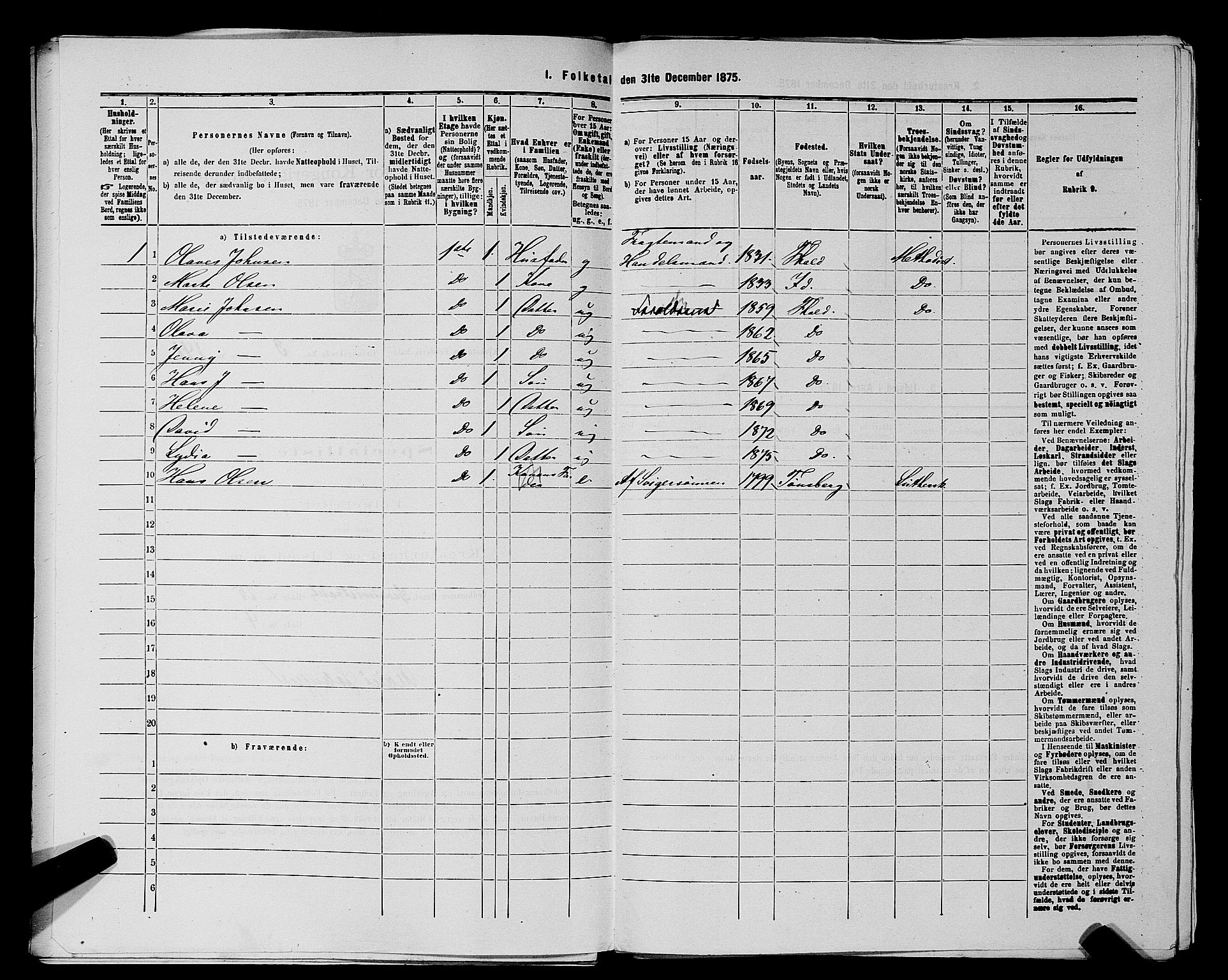 RA, 1875 census for 0101P Fredrikshald, 1875, p. 335