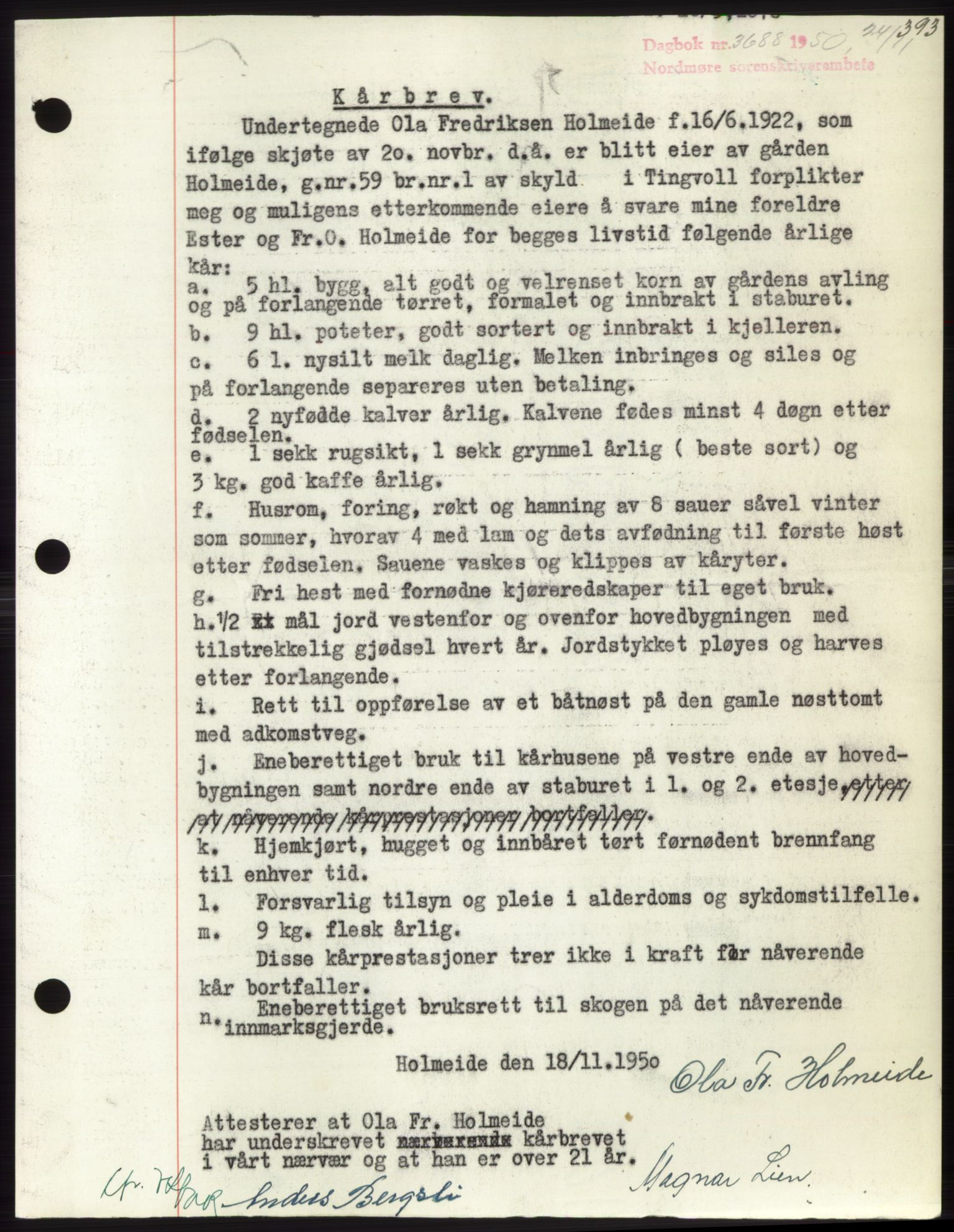 Nordmøre sorenskriveri, AV/SAT-A-4132/1/2/2Ca: Mortgage book no. B106, 1950-1950, Diary no: : 3688/1950