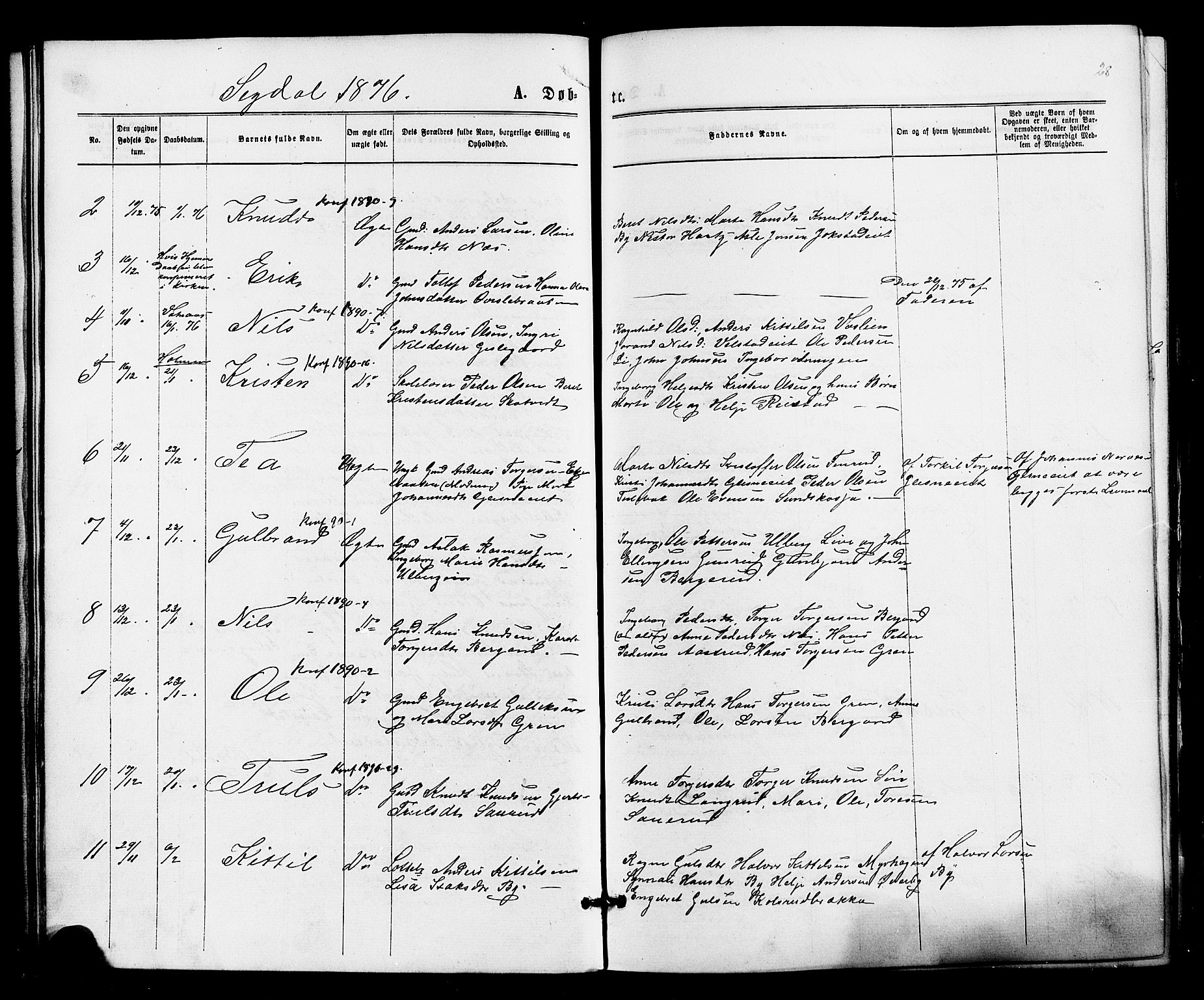 Sigdal kirkebøker, AV/SAKO-A-245/F/Fa/L0010: Parish register (official) no. I 10 /1, 1872-1878, p. 28