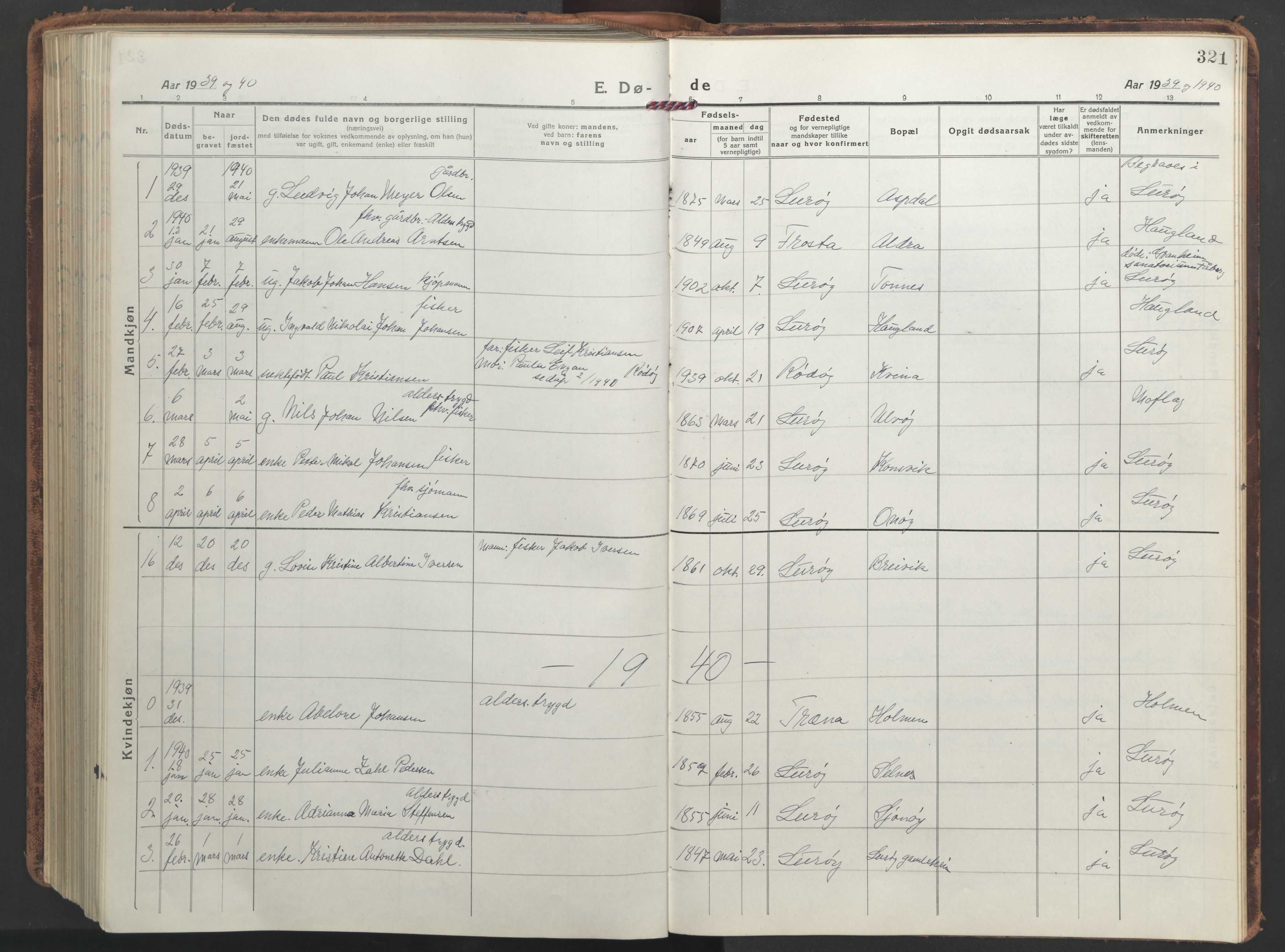 Ministerialprotokoller, klokkerbøker og fødselsregistre - Nordland, SAT/A-1459/839/L0574: Parish register (copy) no. 839C04, 1918-1950, p. 321
