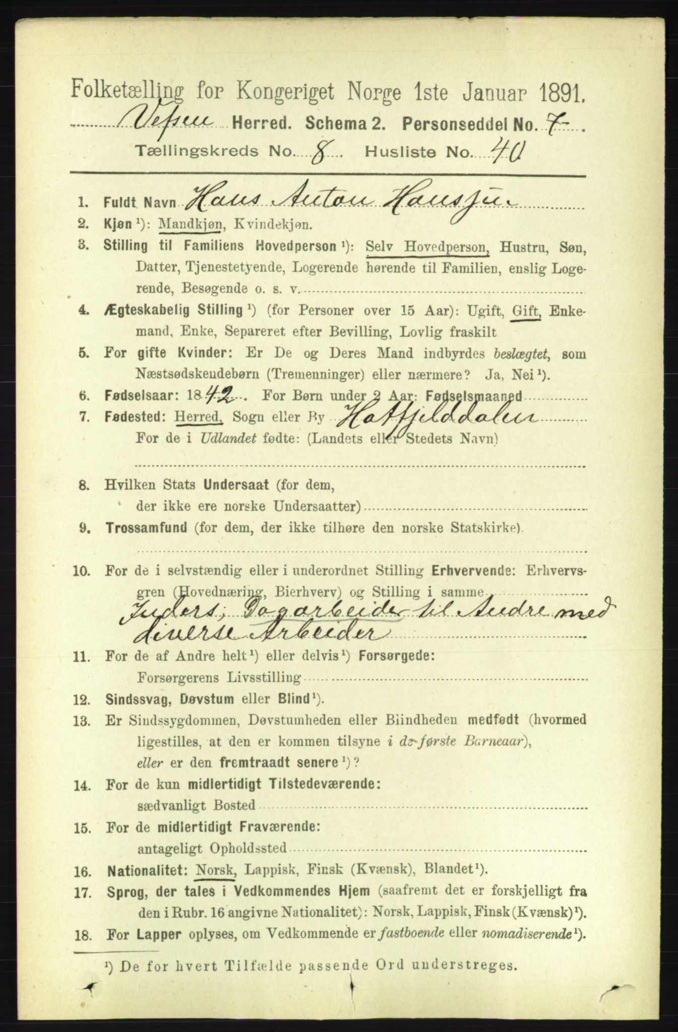 RA, 1891 census for 1824 Vefsn, 1891, p. 4545