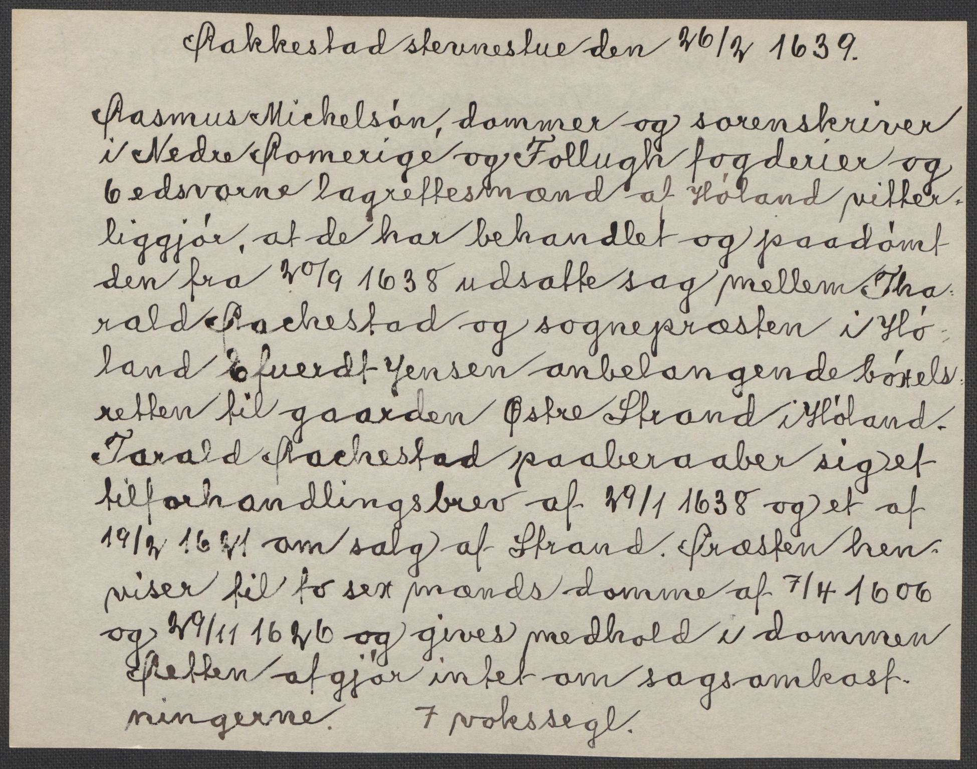 Riksarkivets diplomsamling, AV/RA-EA-5965/F15/L0007: Prestearkiv - Akershus, 1573-1693, p. 244