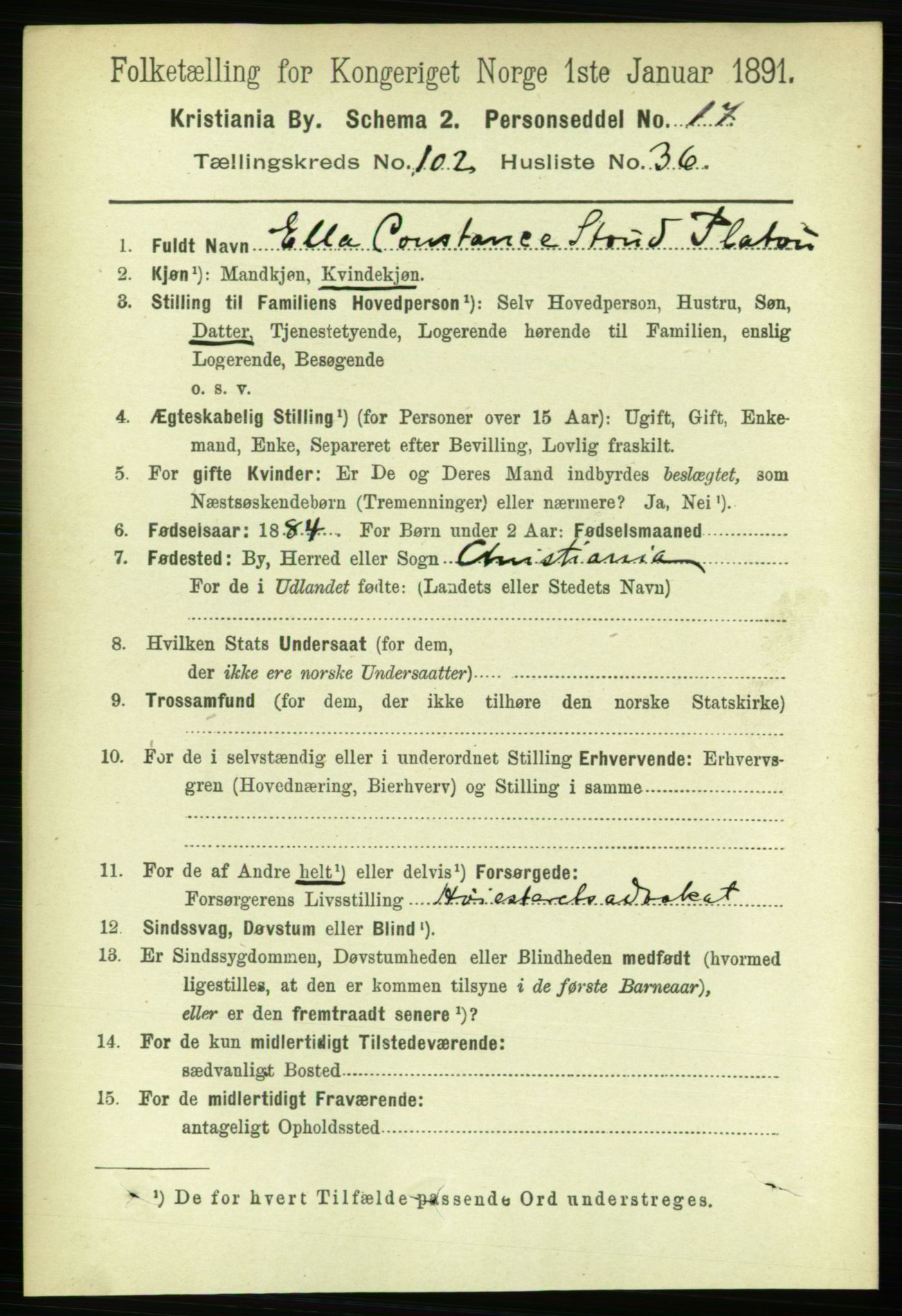 RA, 1891 census for 0301 Kristiania, 1891, p. 51304