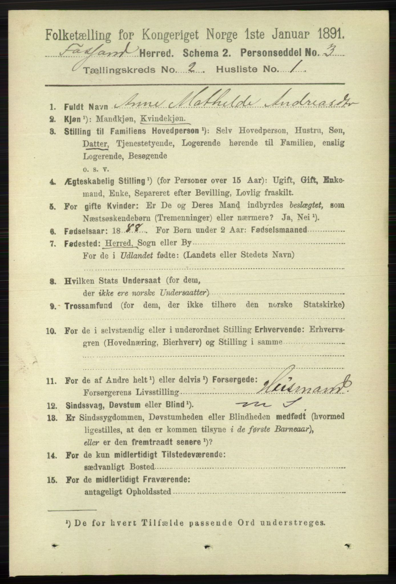 RA, 1891 census for 1129 Forsand, 1891, p. 205