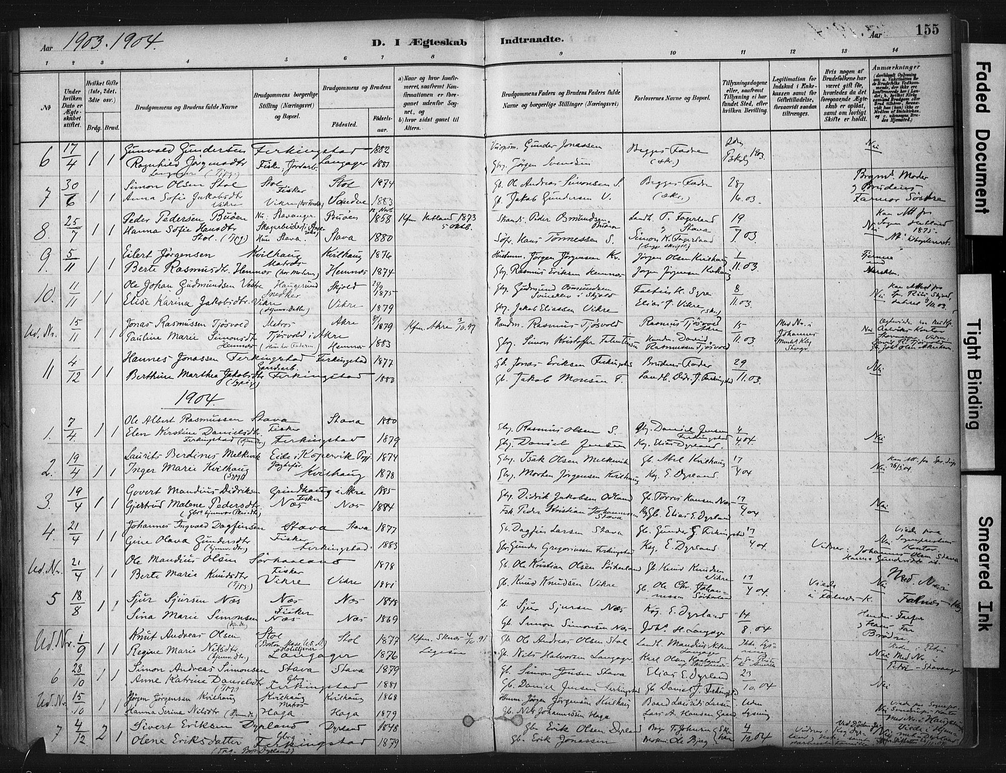 Skudenes sokneprestkontor, SAST/A -101849/H/Ha/Haa/L0010: Parish register (official) no. A 7, 1882-1912, p. 155