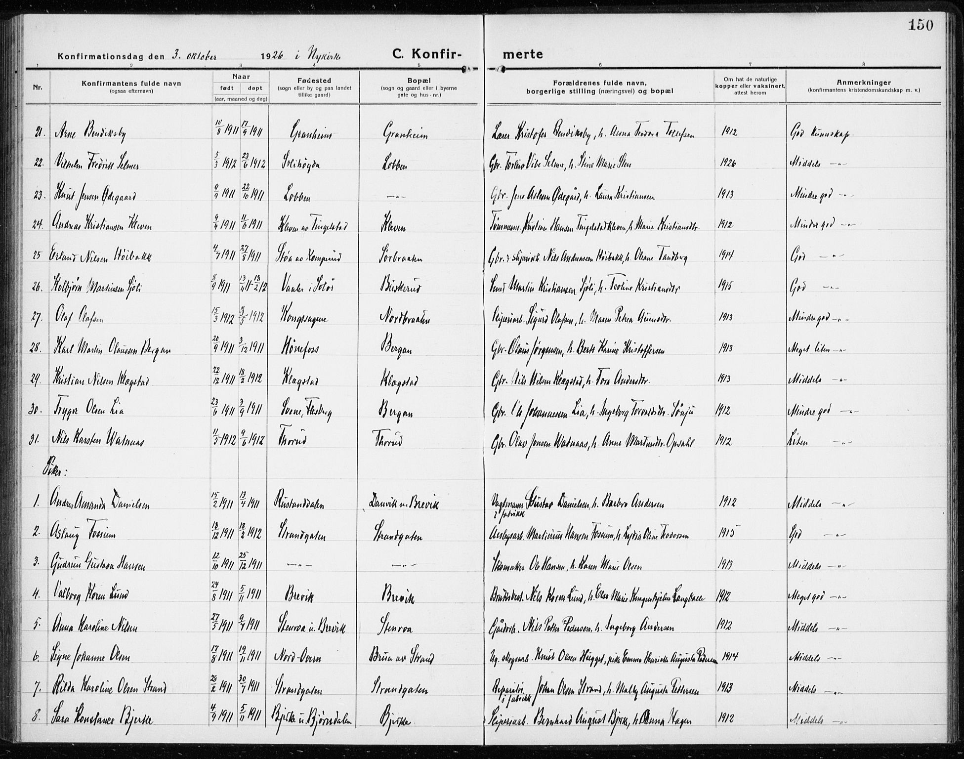 Modum kirkebøker, AV/SAKO-A-234/G/Gc/L0002: Parish register (copy) no. III 2, 1919-1935, p. 150