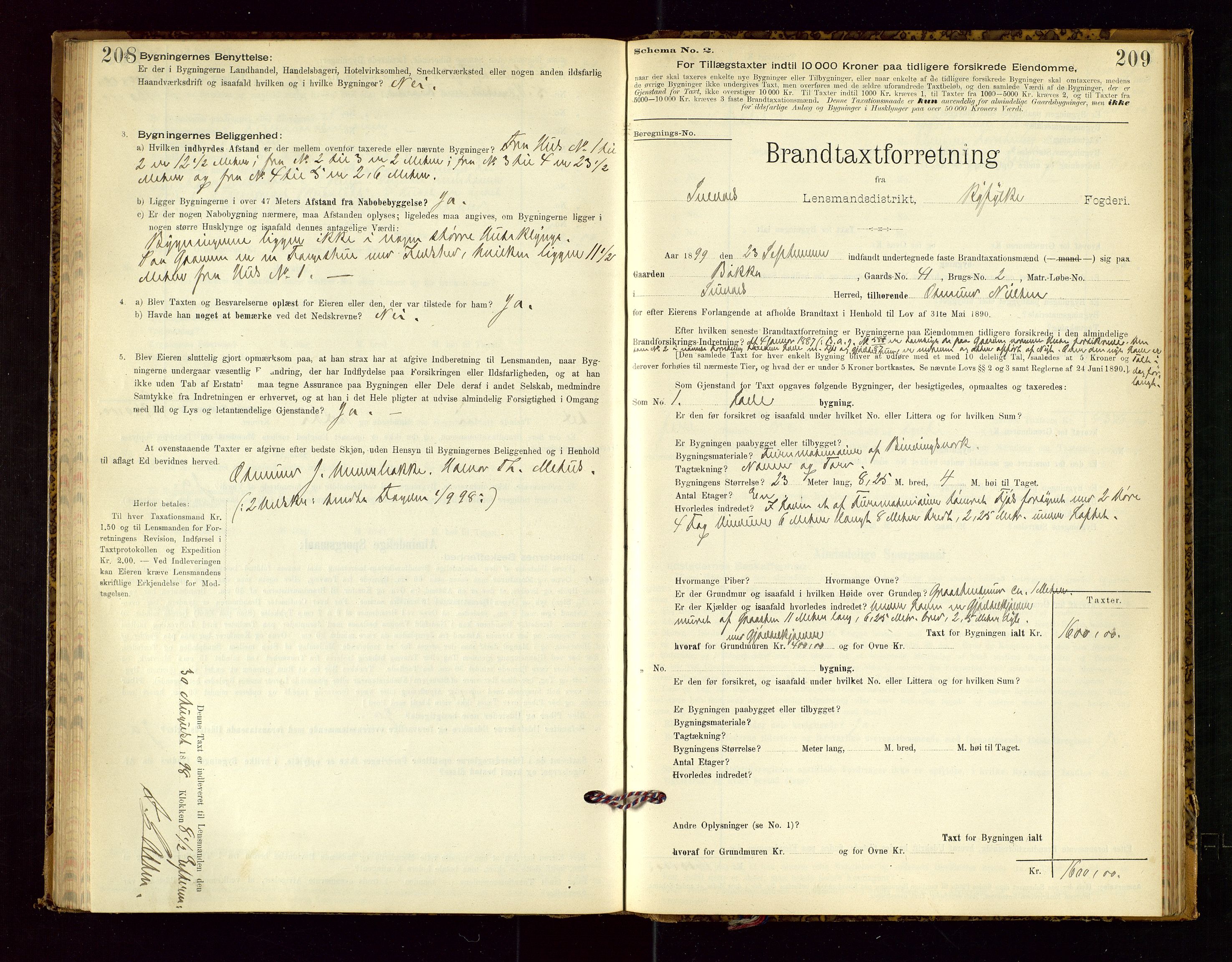 Suldal lensmannskontor, SAST/A-100419/Gob/L0001: "Brandtaxationsprotokol", 1894-1923, p. 208-209
