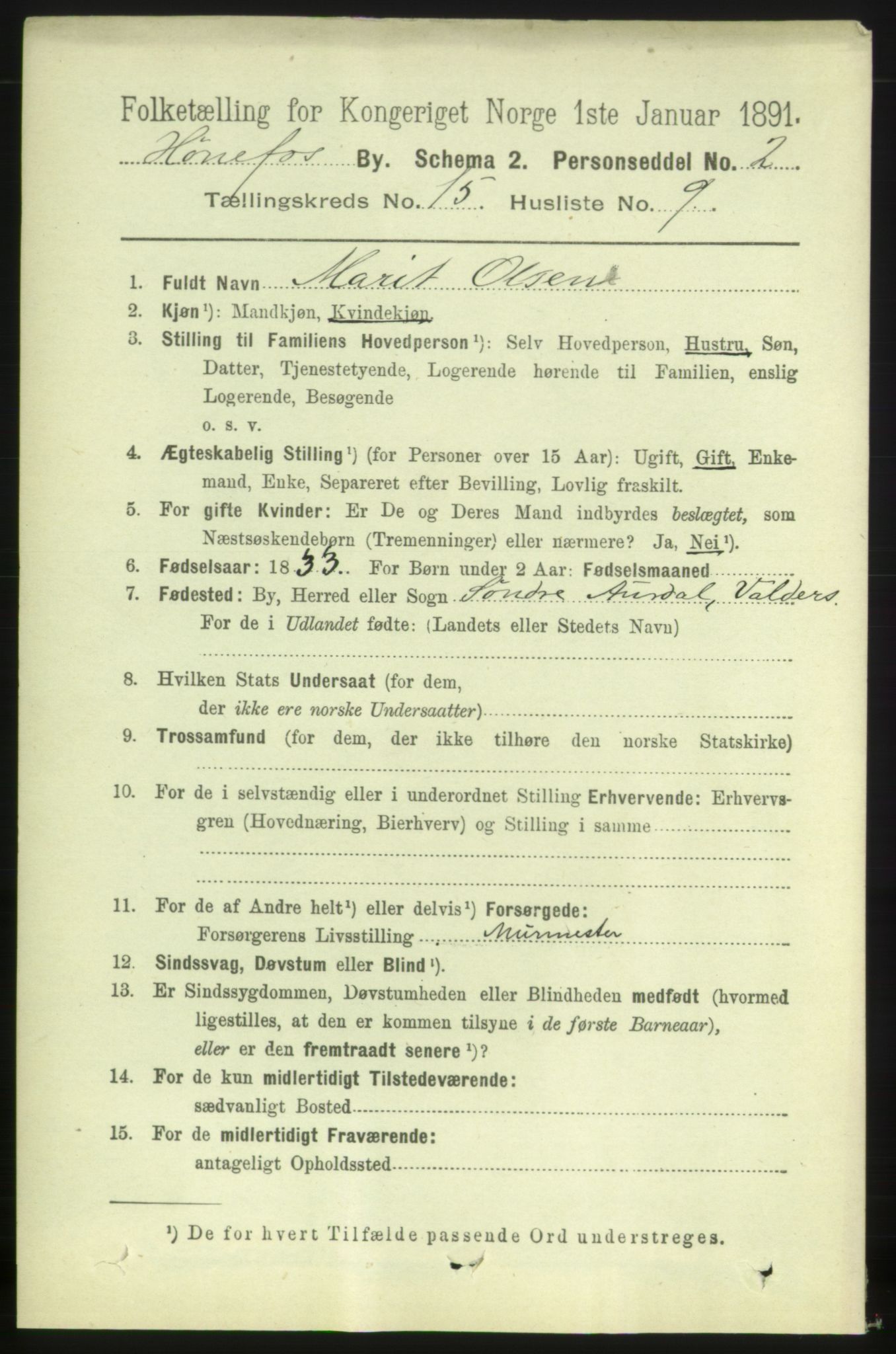 RA, 1891 census for 0601 Hønefoss, 1891, p. 1784