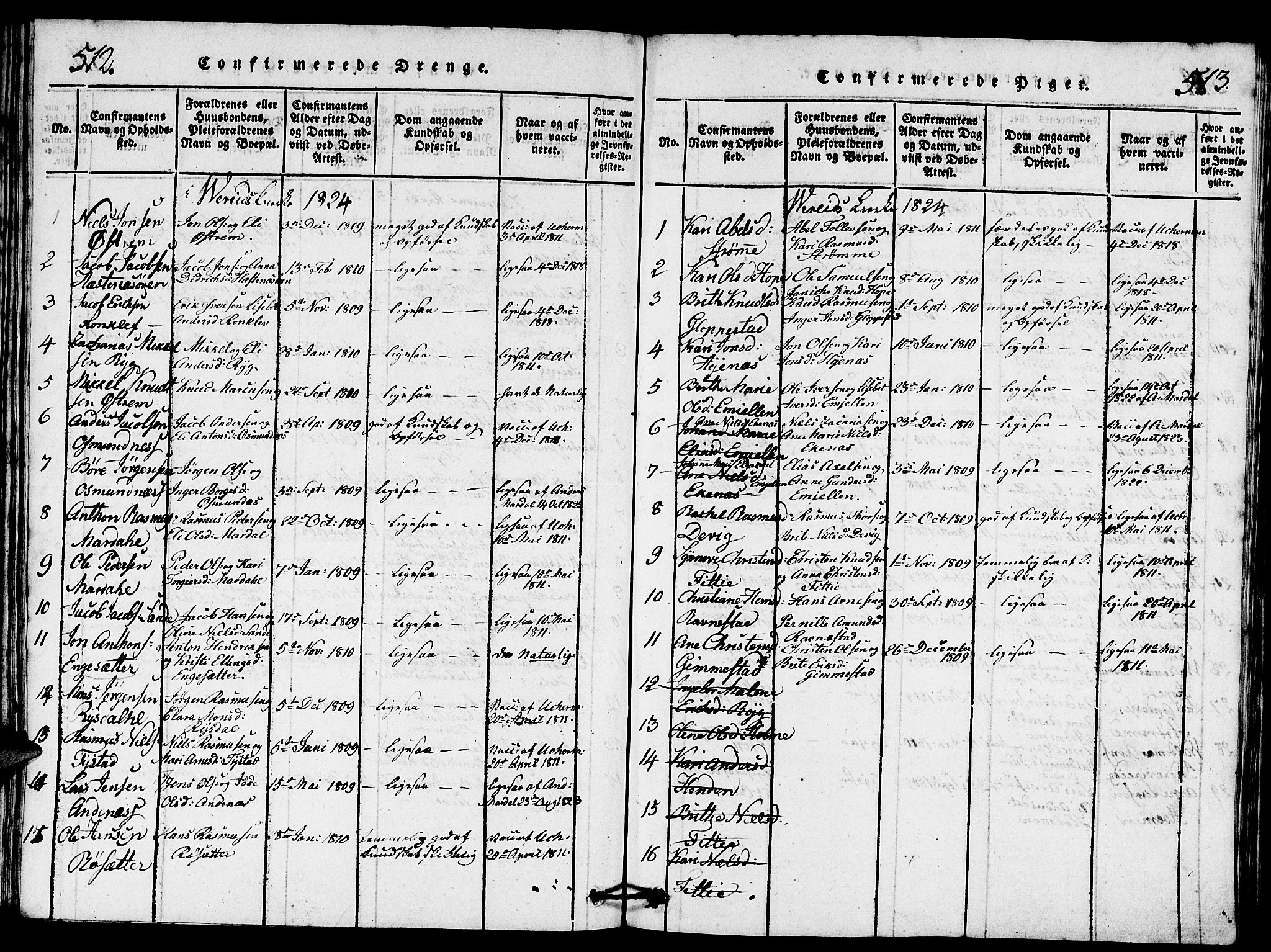 Gloppen sokneprestembete, SAB/A-80101/H/Hab/Haba/L0001: Parish register (copy) no. A 1, 1816-1827, p. 512-513