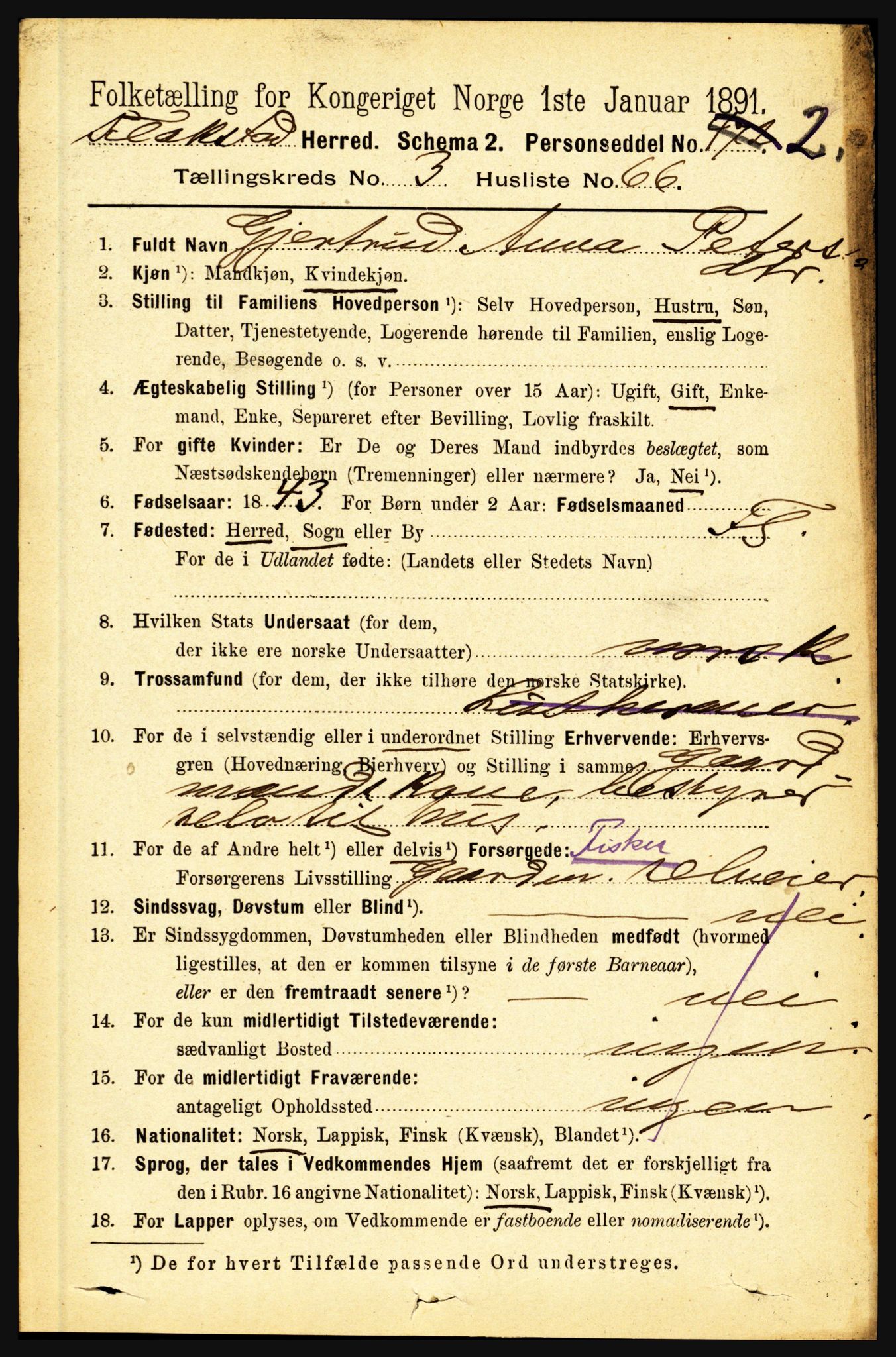 RA, 1891 census for 1859 Flakstad, 1891, p. 1778