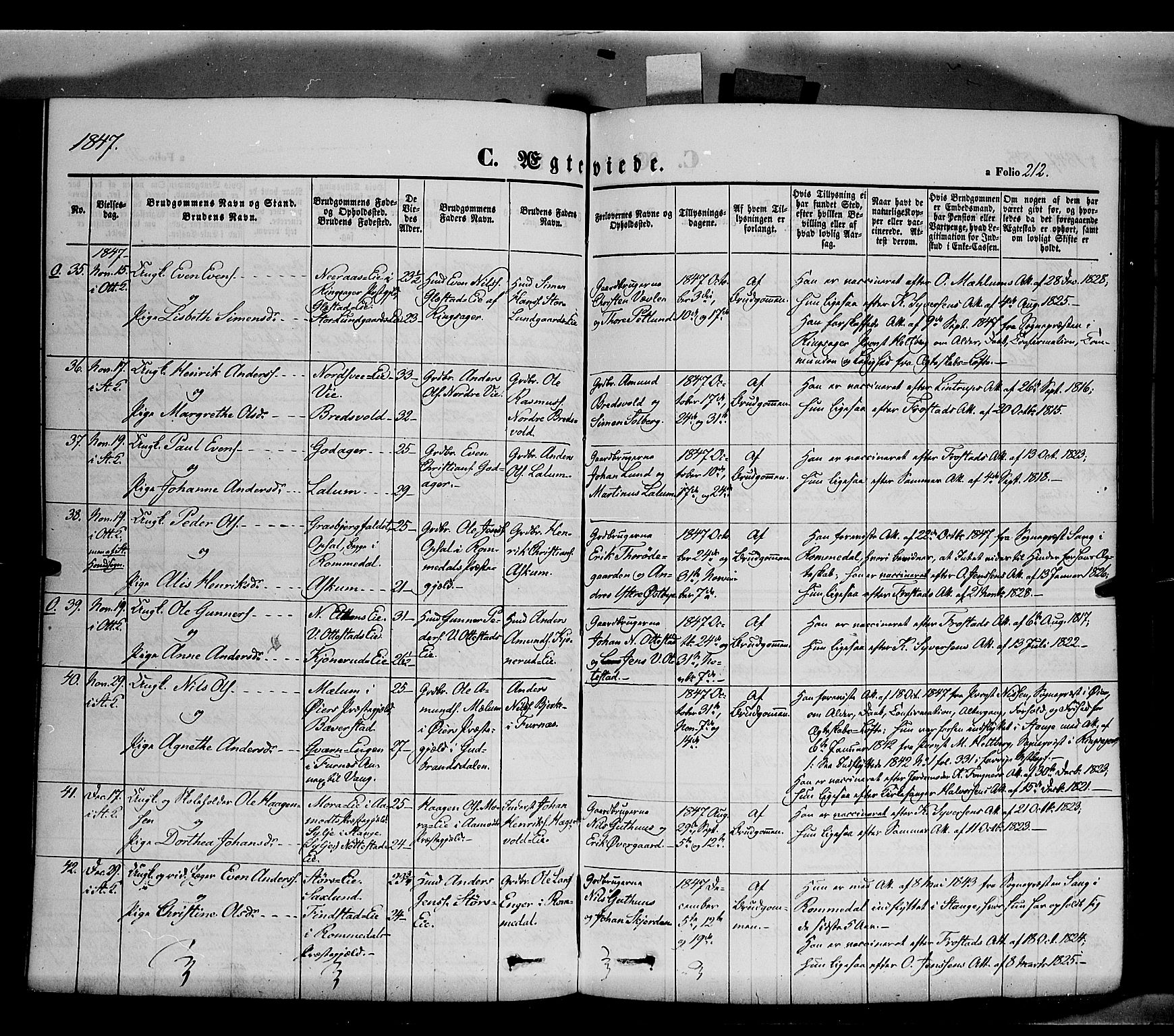 Stange prestekontor, SAH/PREST-002/K/L0011: Parish register (official) no. 11, 1846-1852, p. 212