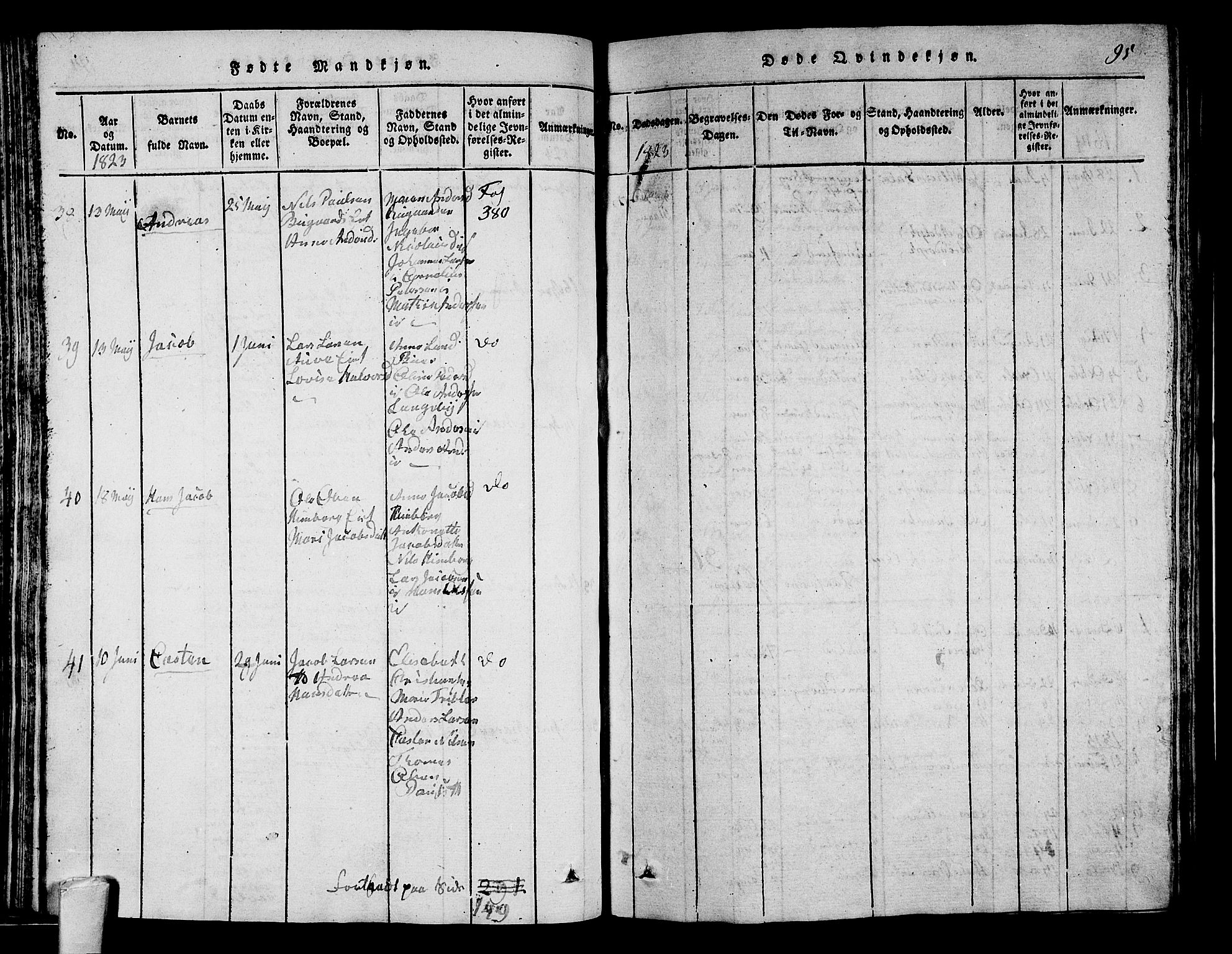 Sandar kirkebøker, AV/SAKO-A-243/G/Ga/L0001: Parish register (copy) no. 1, 1814-1835, p. 95