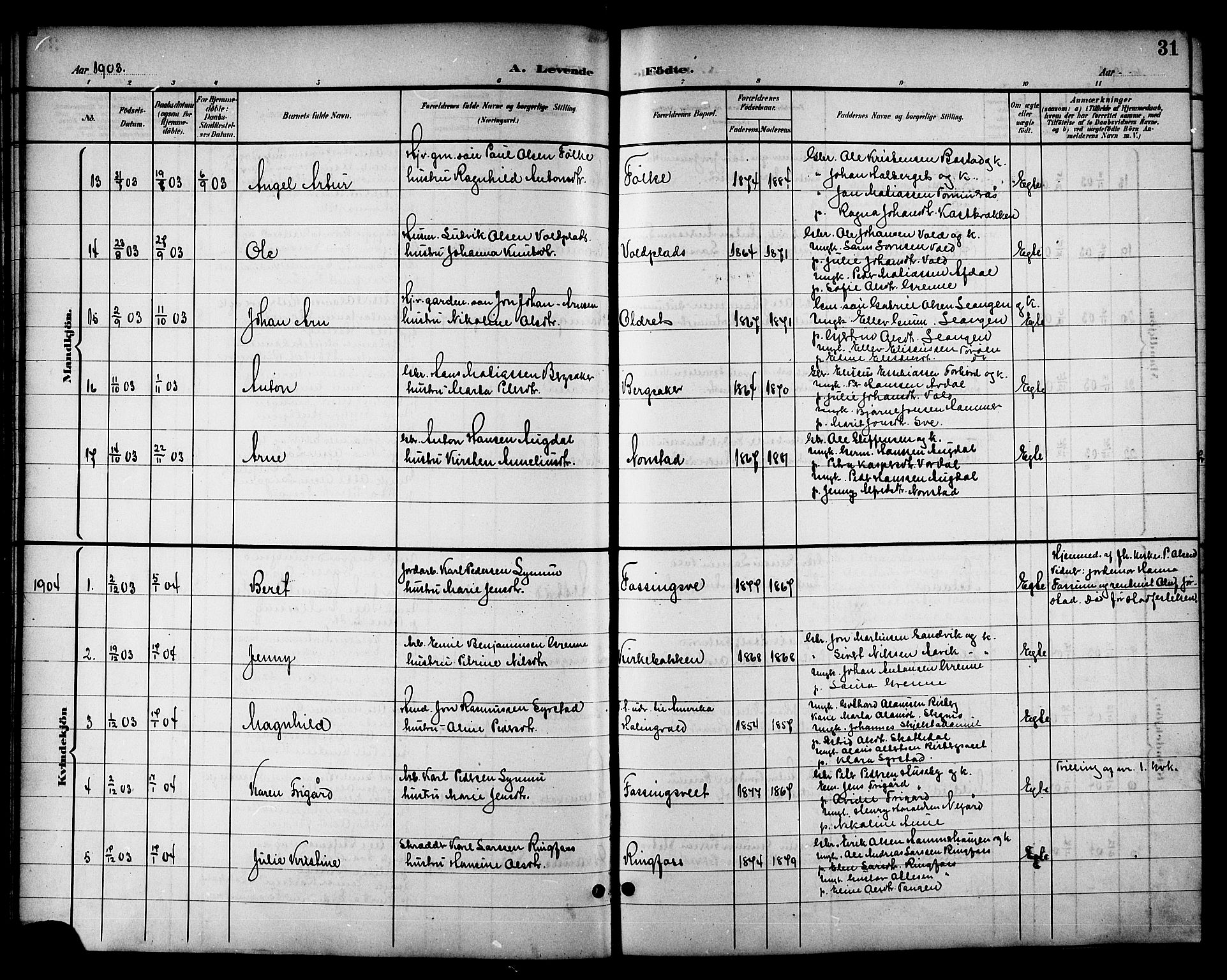 Ministerialprotokoller, klokkerbøker og fødselsregistre - Nord-Trøndelag, AV/SAT-A-1458/714/L0135: Parish register (copy) no. 714C04, 1899-1918, p. 31