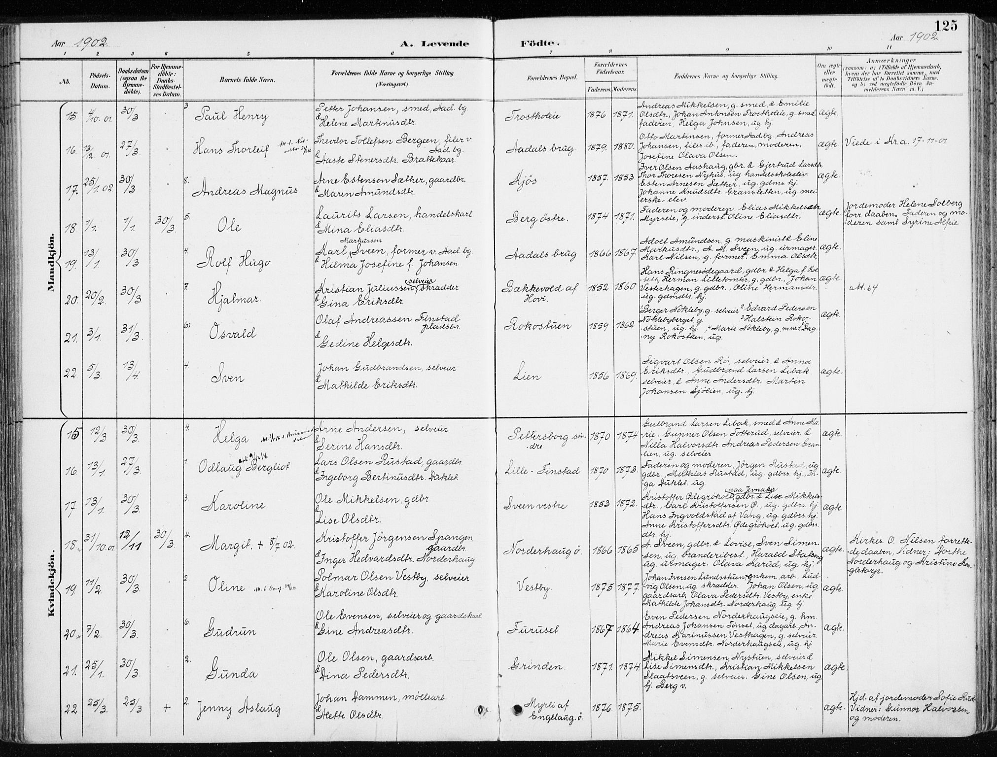 Løten prestekontor, AV/SAH-PREST-022/K/Ka/L0010: Parish register (official) no. 10, 1892-1907, p. 125