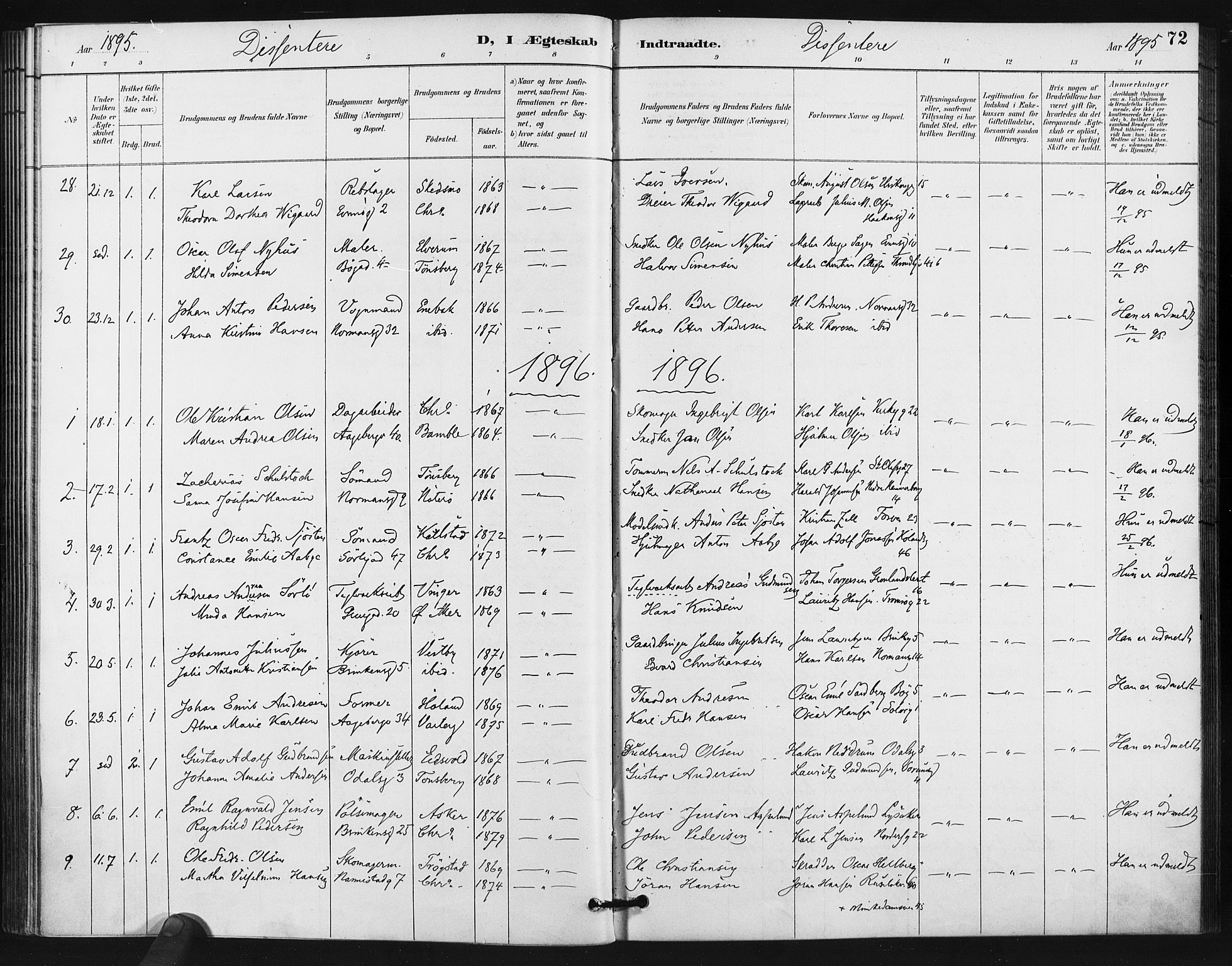 Kampen prestekontor Kirkebøker, SAO/A-10853/F/Fa/L0006: Parish register (official) no. I 6, 1889-1896, p. 72