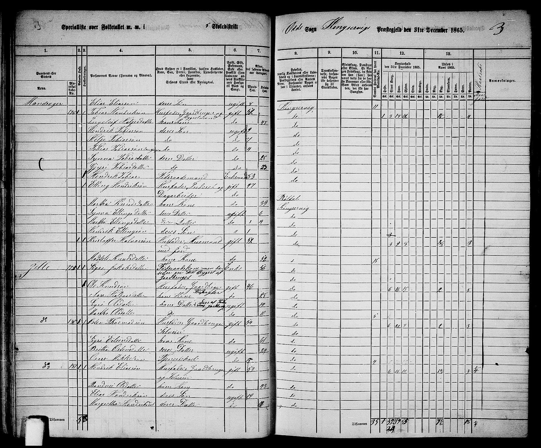 RA, 1865 census for Kinsarvik, 1865, p. 61