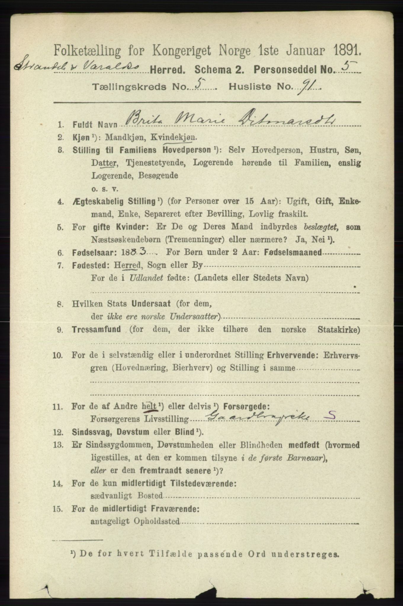 RA, 1891 census for 1226 Strandebarm og Varaldsøy, 1891, p. 2393