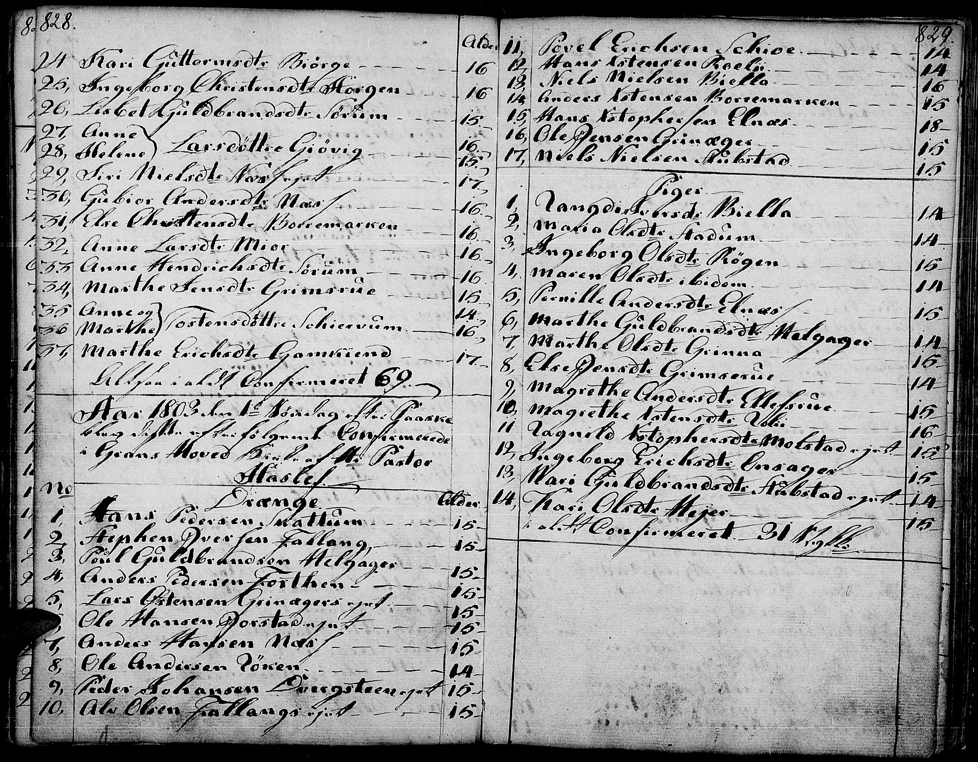 Gran prestekontor, AV/SAH-PREST-112/H/Ha/Haa/L0006: Parish register (official) no. 6, 1787-1824, p. 828-829