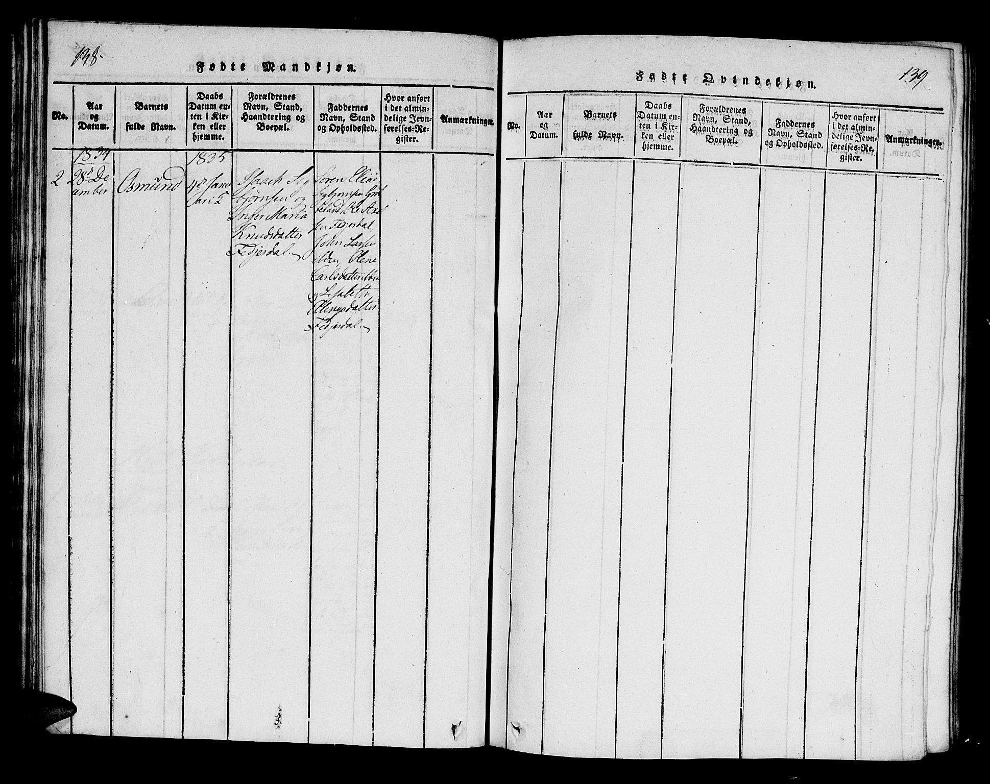 Bakke sokneprestkontor, AV/SAK-1111-0002/F/Fa/Fab/L0001: Parish register (official) no. A 1, 1815-1835, p. 138-139