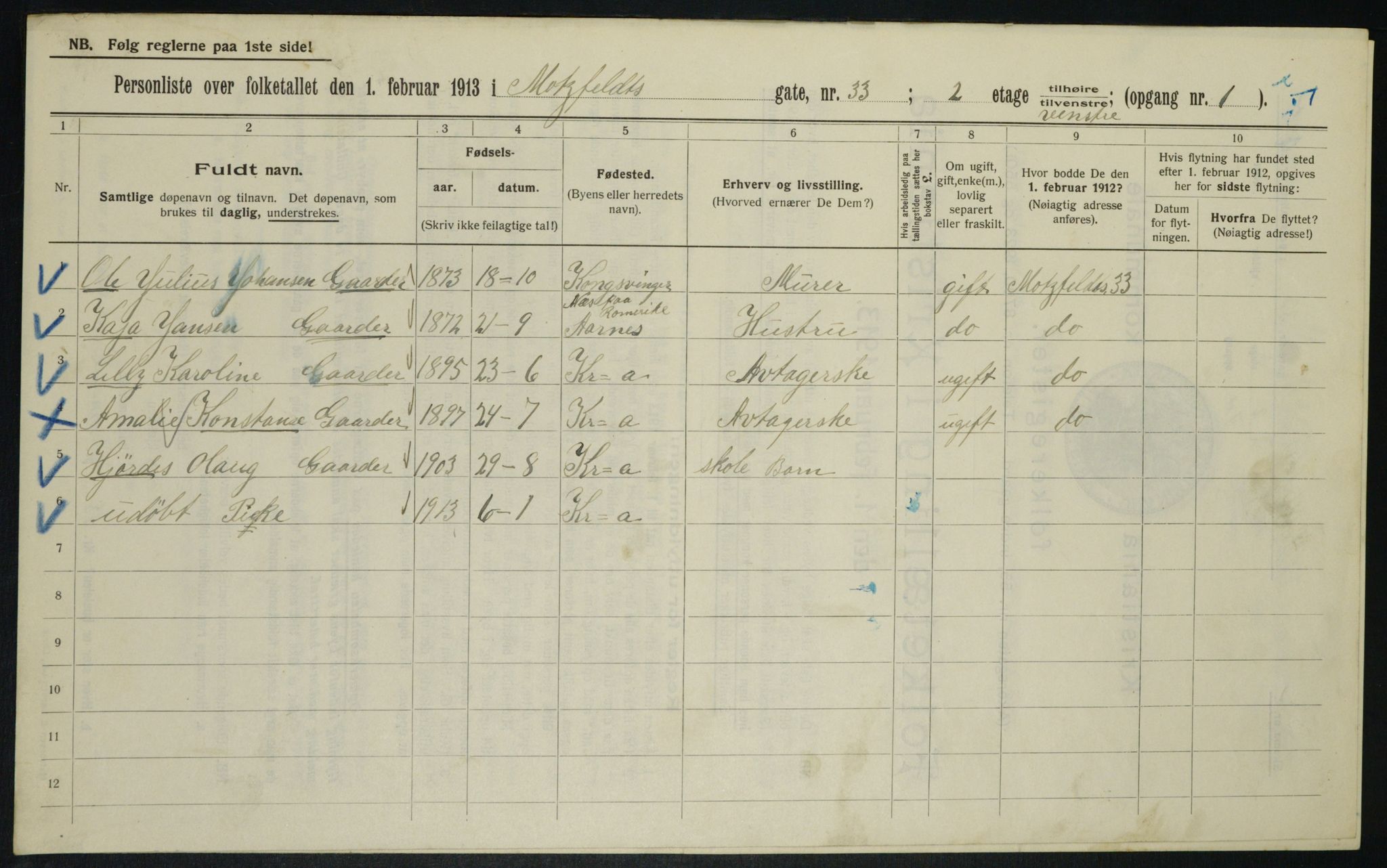 OBA, Municipal Census 1913 for Kristiania, 1913, p. 66547