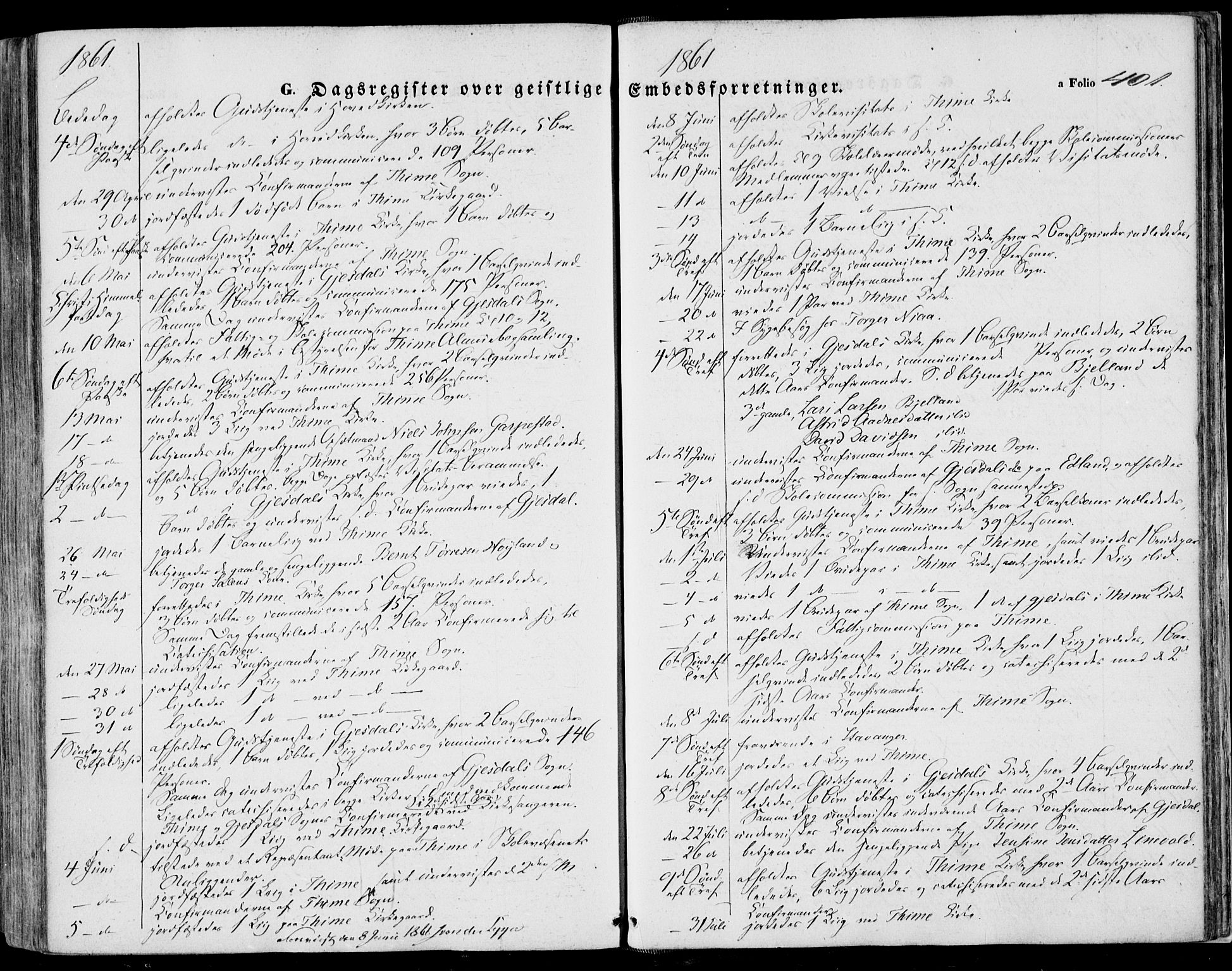 Lye sokneprestkontor, SAST/A-101794/001/30BA/L0007: Parish register (official) no. A 6, 1856-1871, p. 401