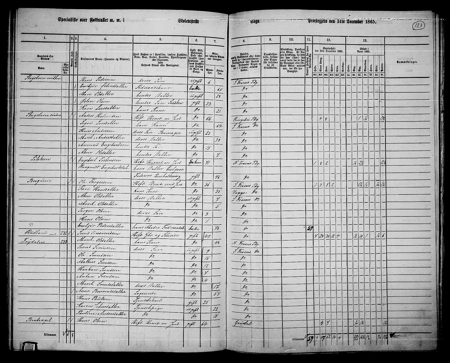 RA, 1865 census for Sør-Fron, 1865, p. 98