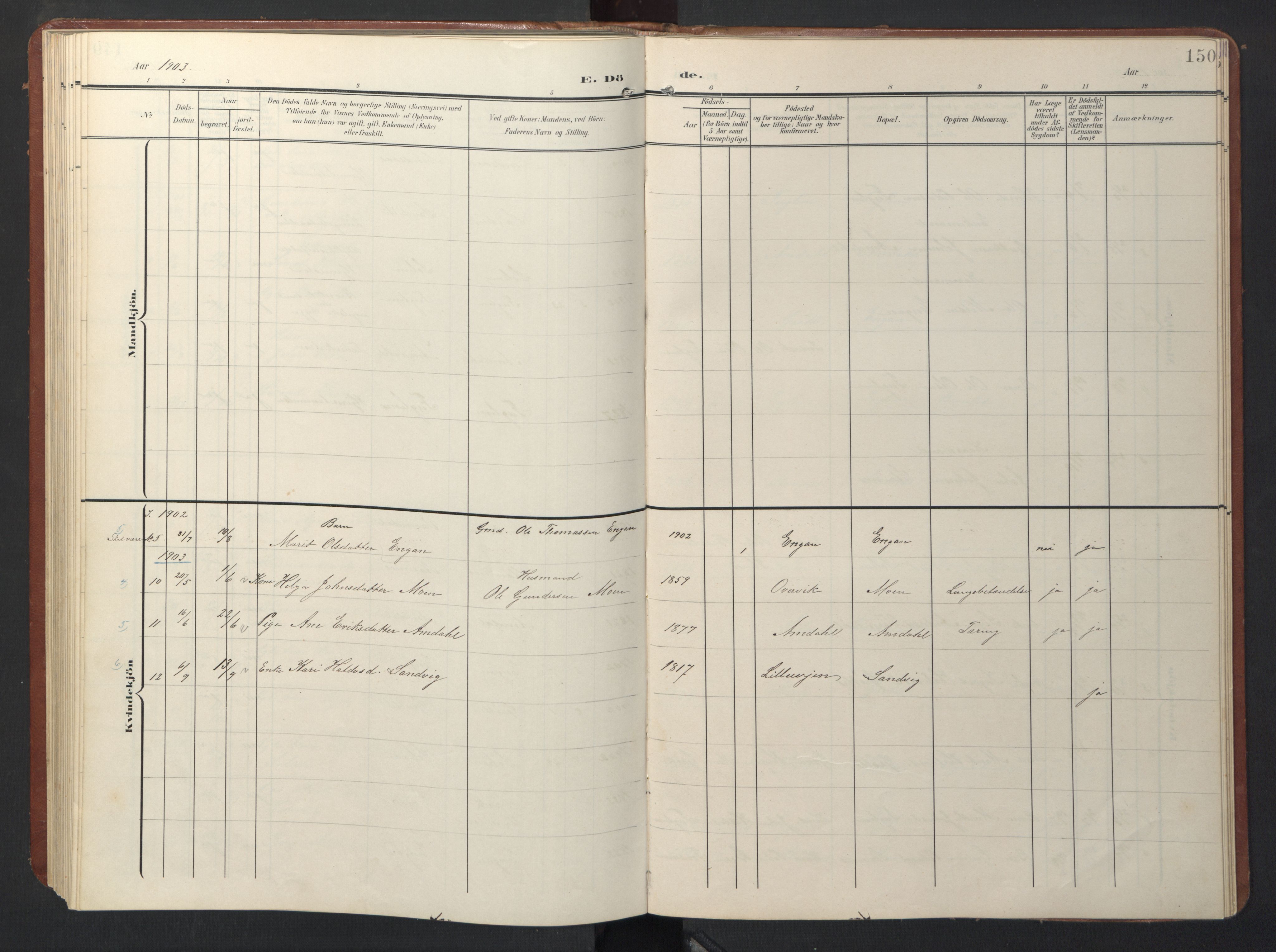 Ministerialprotokoller, klokkerbøker og fødselsregistre - Sør-Trøndelag, SAT/A-1456/696/L1161: Parish register (copy) no. 696C01, 1902-1950, p. 150