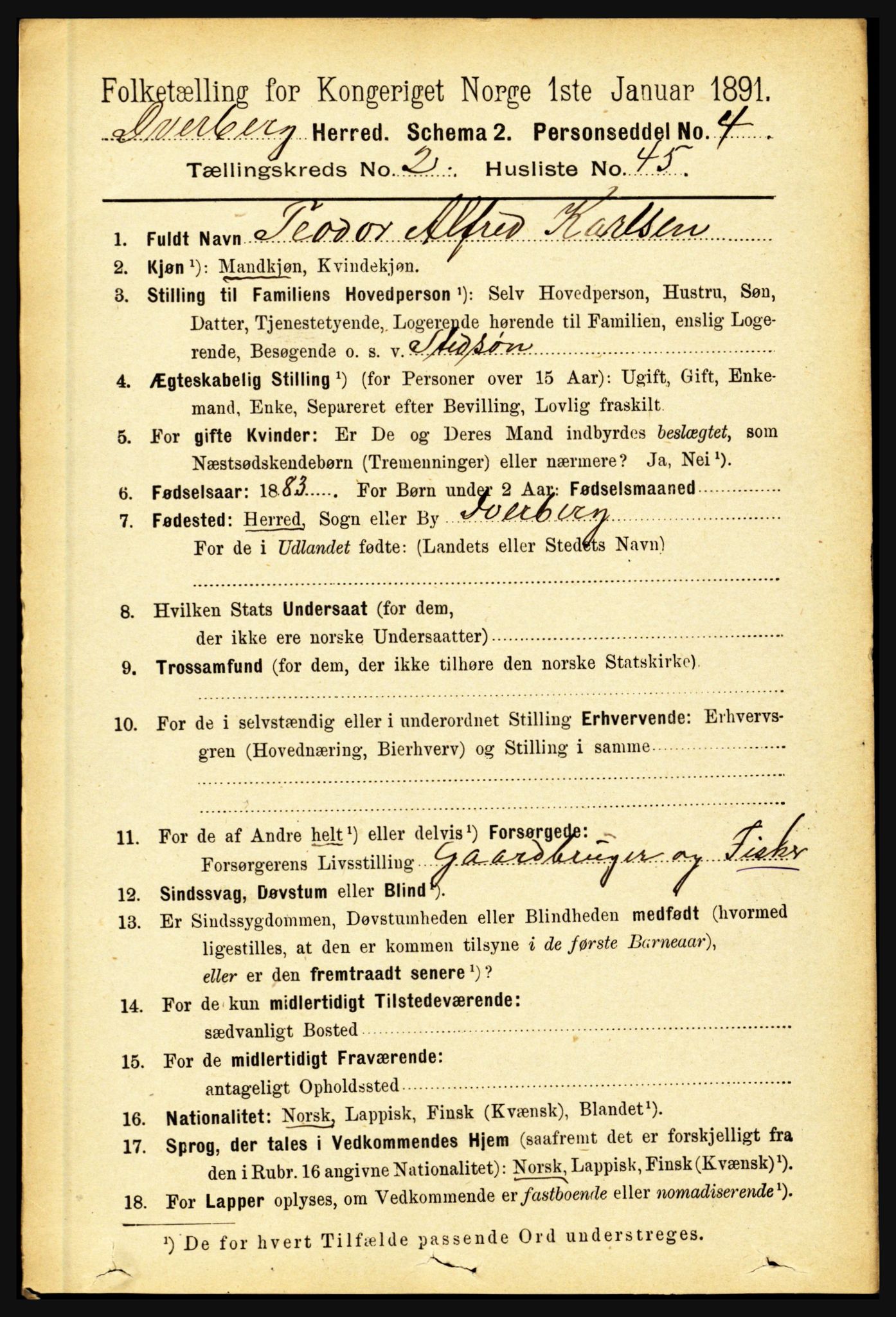 RA, 1891 census for 1872 Dverberg, 1891, p. 879